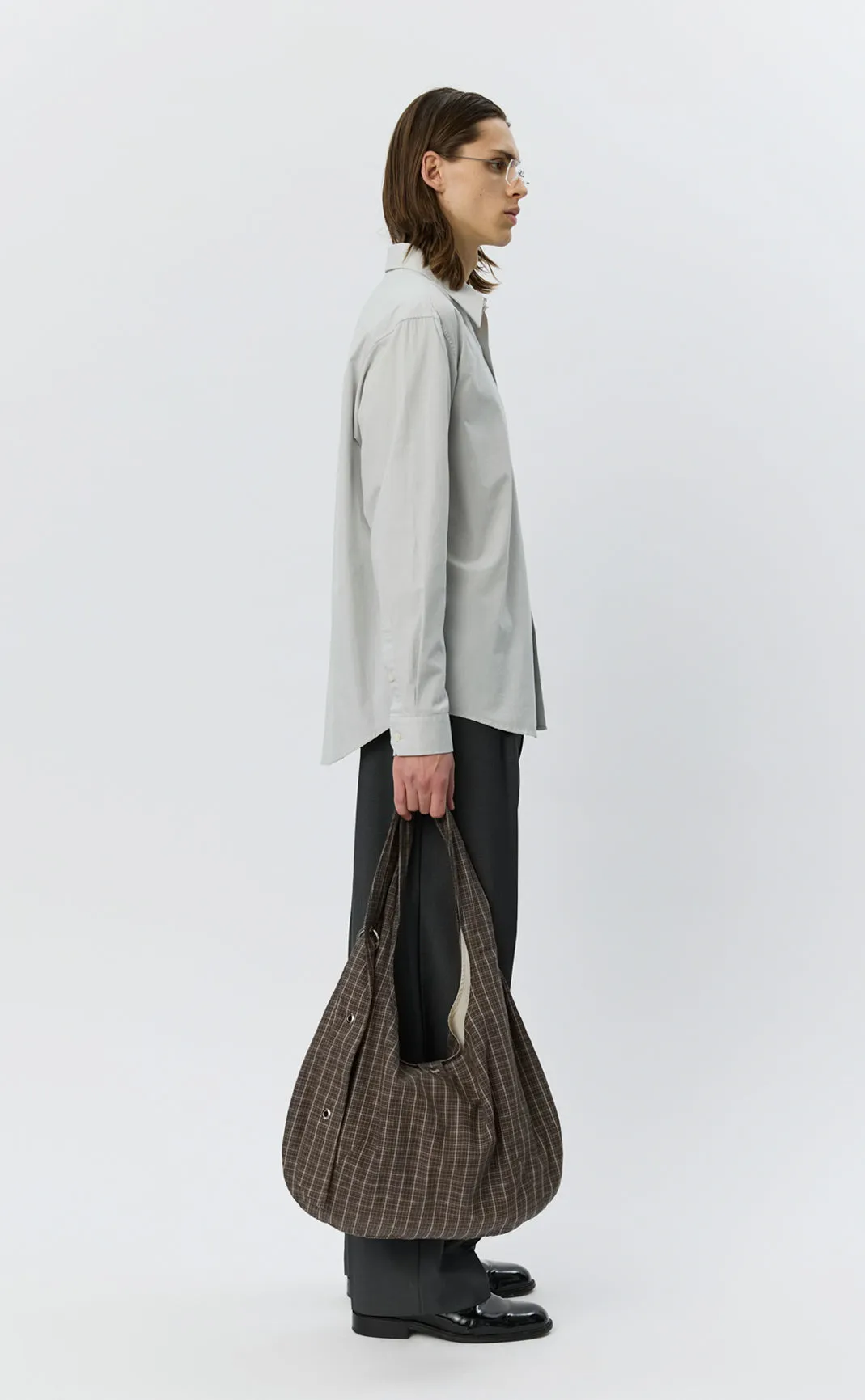 Eyelet Shoulder Bag - Brown Linen Check sold by mfpen Mens