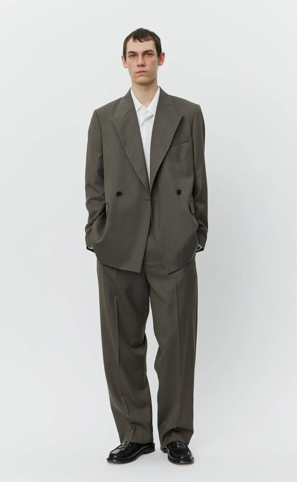 Double Breasted Blazer - Taupe Wool sold by mfpen Mens product image thumbnail 4