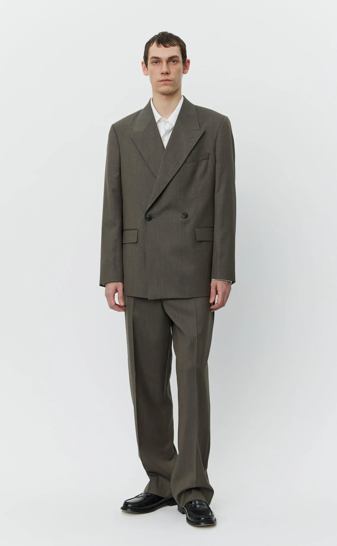 Double Breasted Blazer - Taupe Wool sold by mfpen Mens