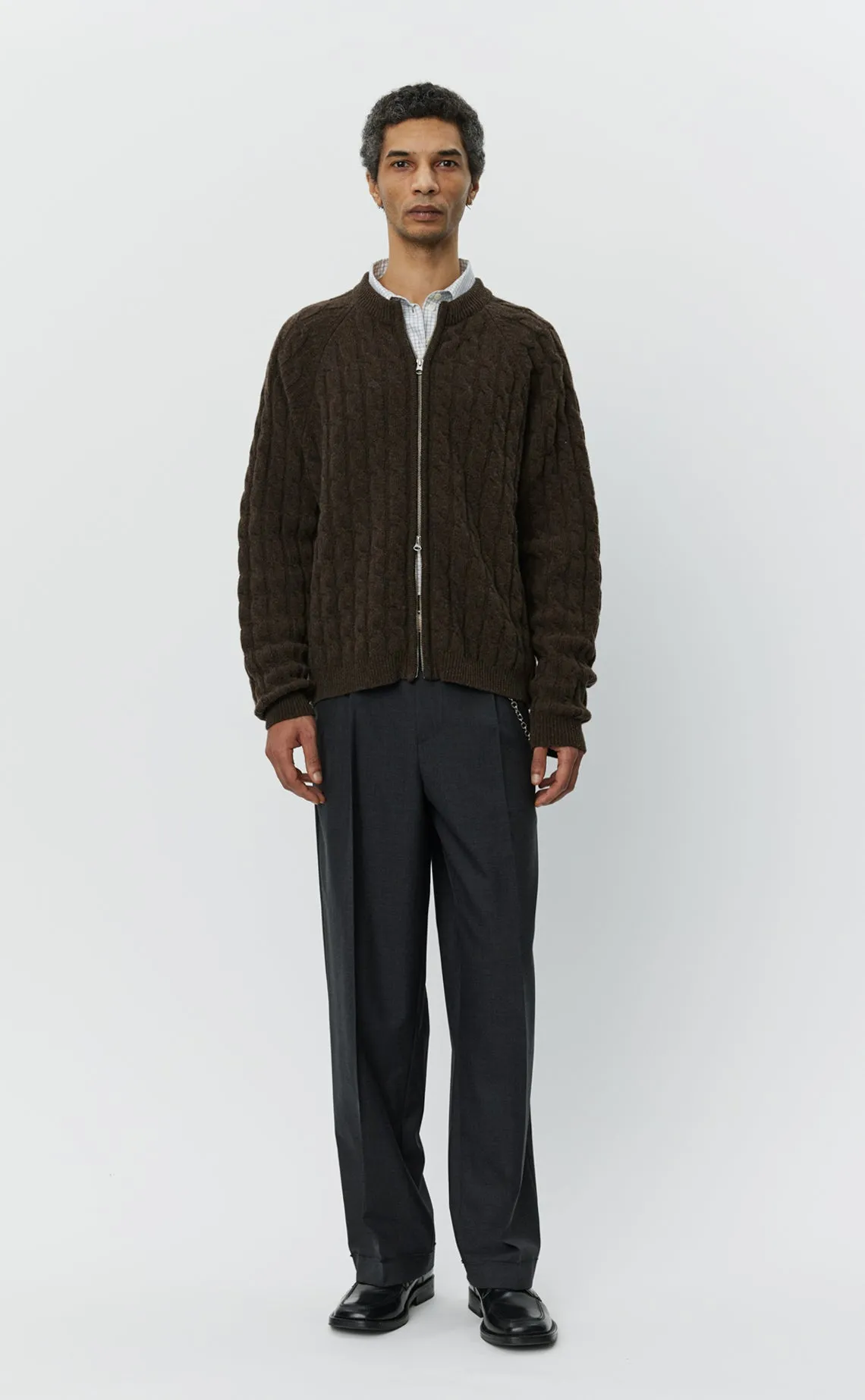 Editor Zip Sweater - Brown Cable Knit sold by mfpen product image thumbnail 2