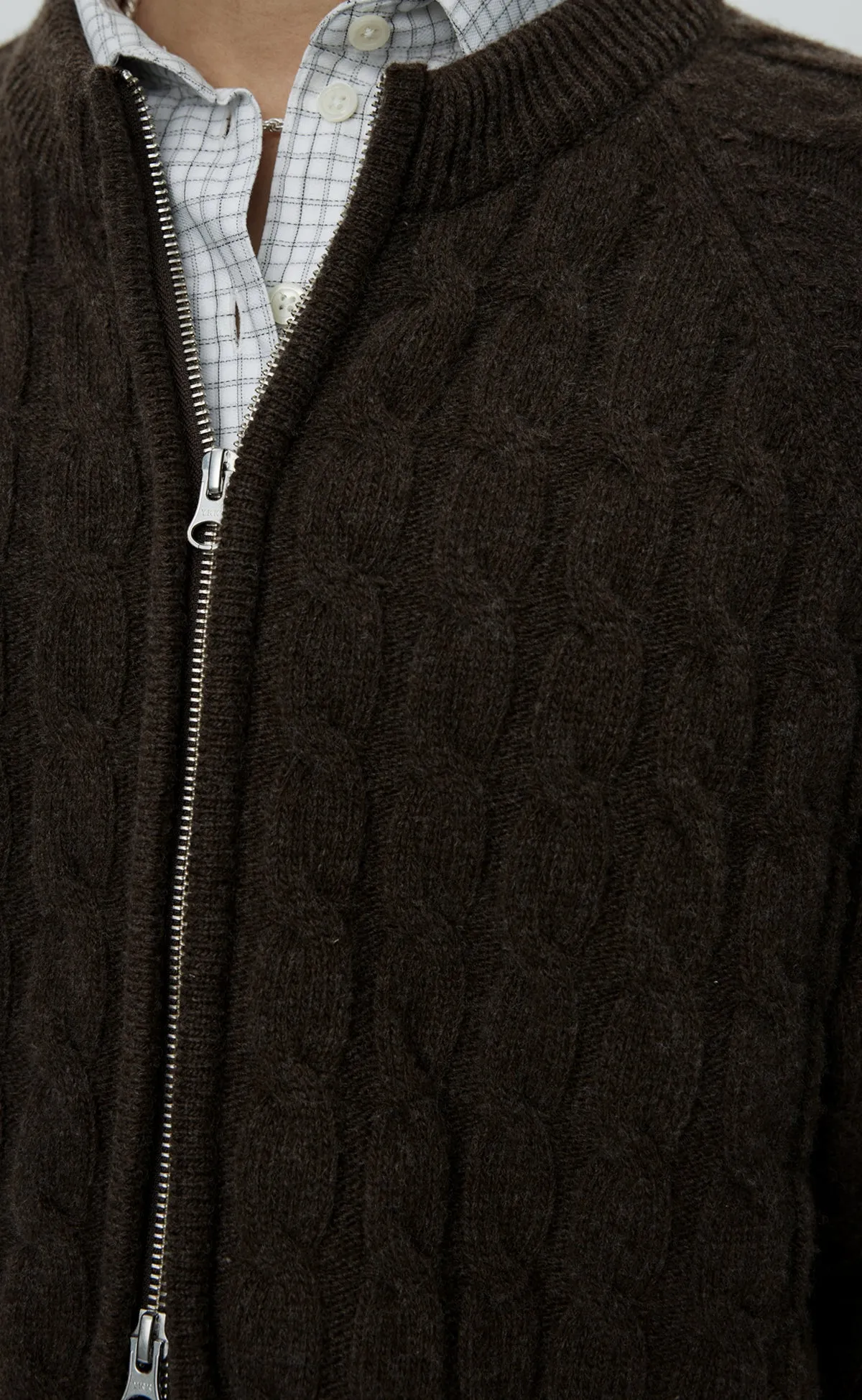 Editor Zip Sweater - Brown Cable Knit sold by mfpen product image thumbnail 5