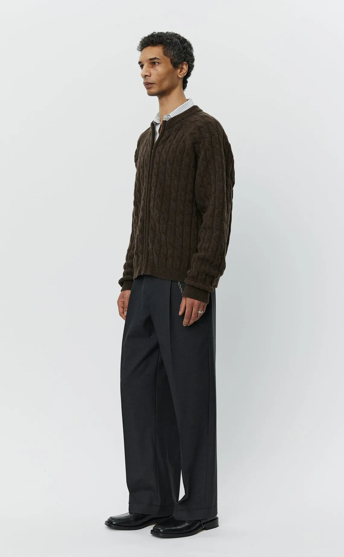 Editor Zip Sweater - Brown Cable Knit sold by mfpen product image thumbnail 3