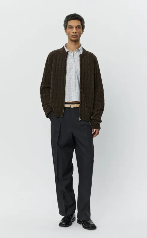 Editor Zip Sweater - Brown Cable Knit sold by mfpen