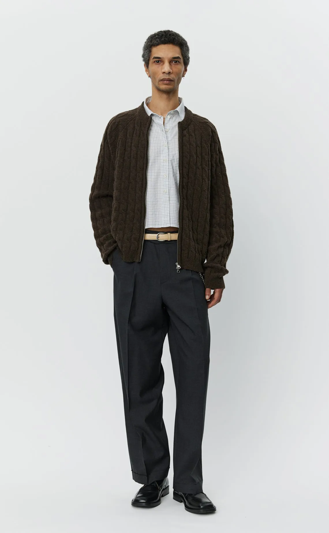 Editor Zip Sweater - Brown Cable Knit sold by mfpen