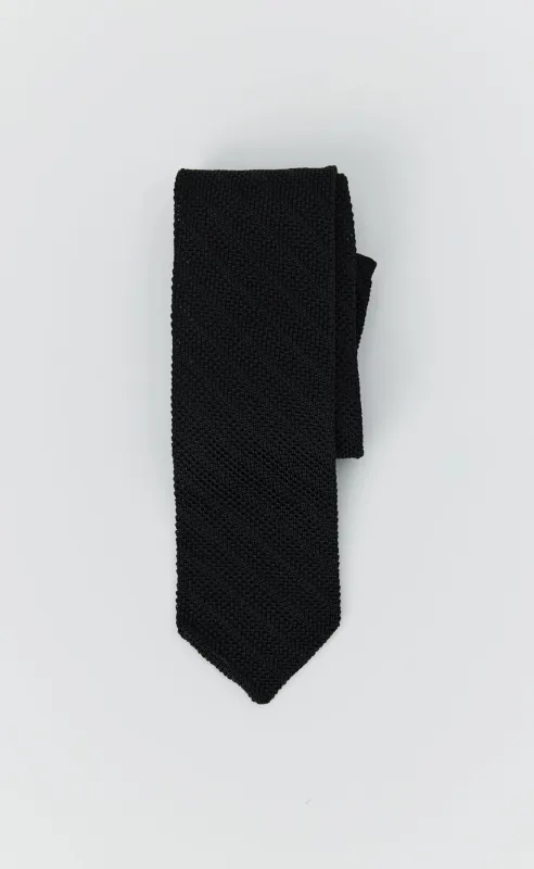 Formal Tie - Black Knitted Stripe sold by mfpen Mens