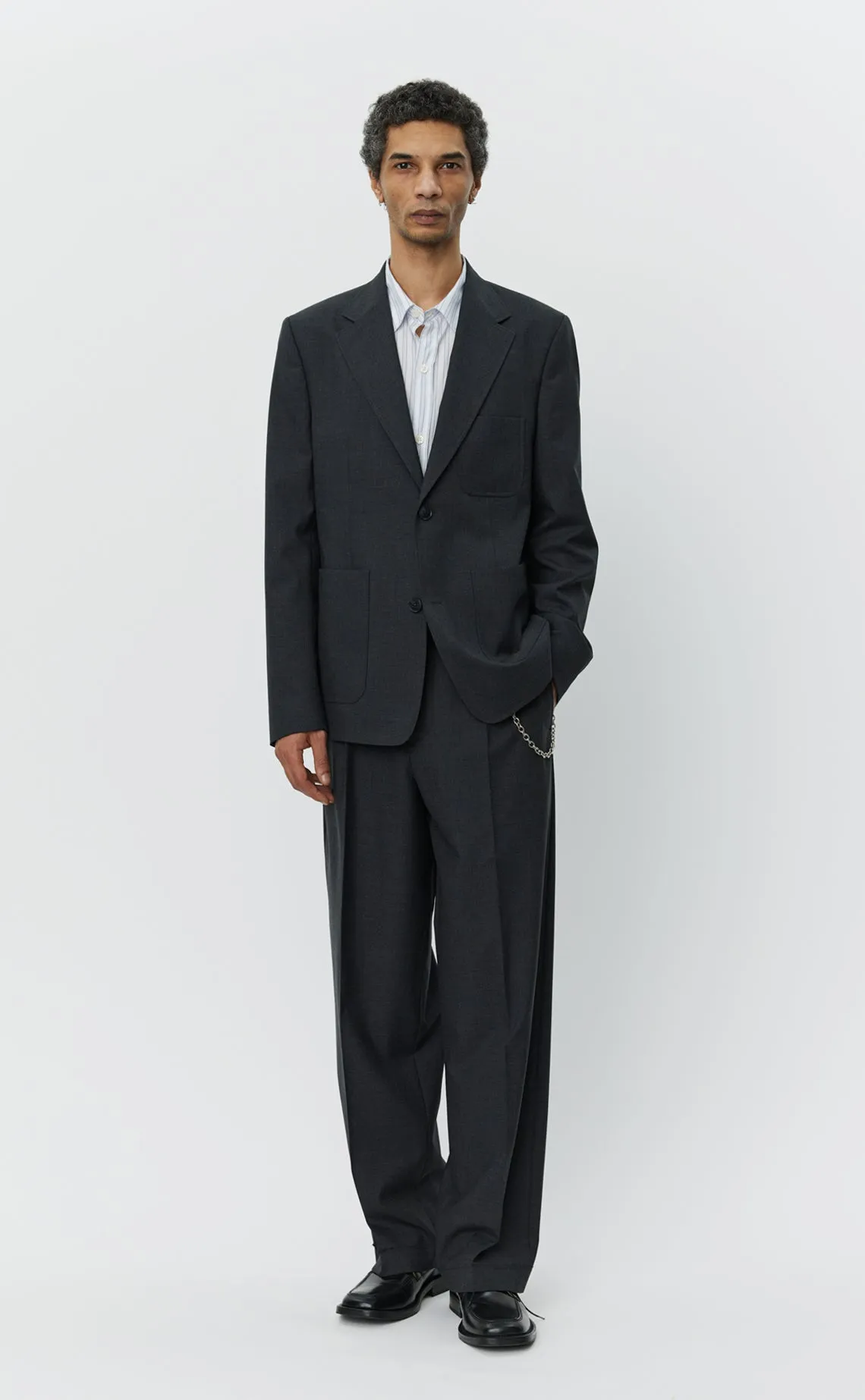 Patch Pocket Blazer - Grey Worsted Wool sold by mfpen Mens