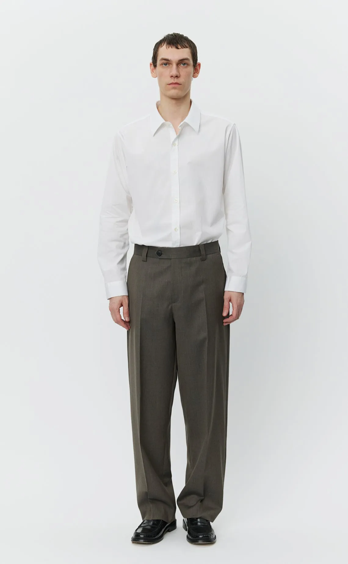 Study Trousers - Taupe Wool sold by mfpen Mens