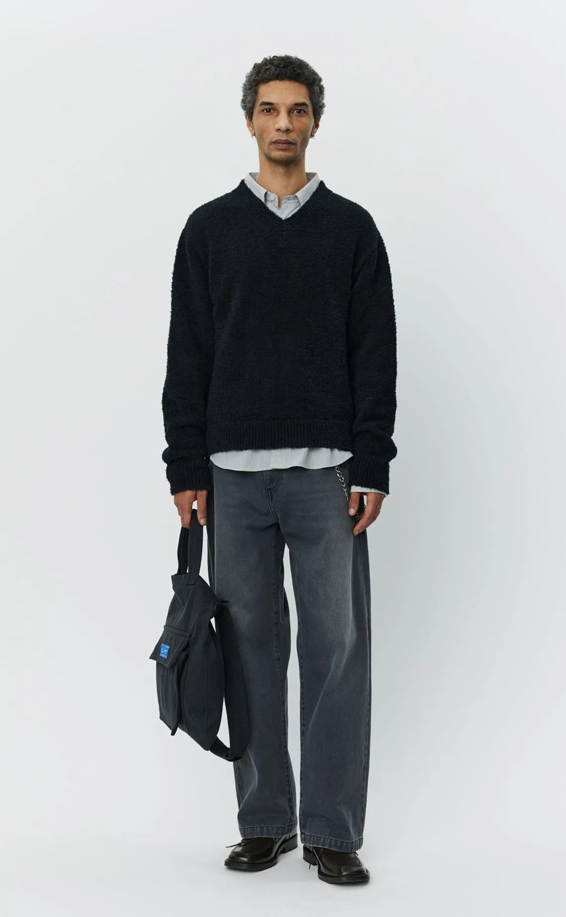 V-Neck Sweater - Furry Black sold by mfpen Mens