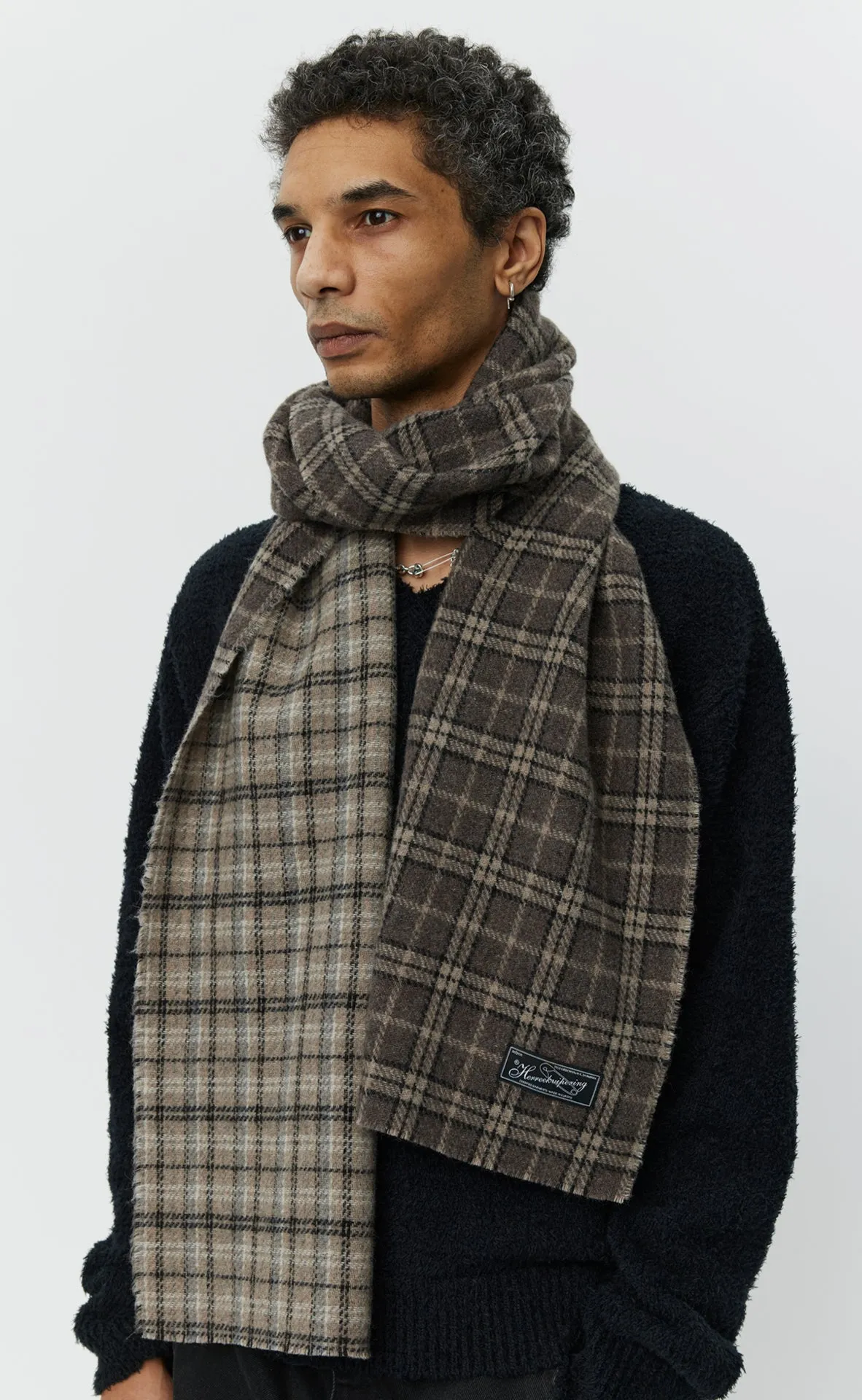 Wool Scarf - Brown Double Faced Check sold by mfpen product image thumbnail 3