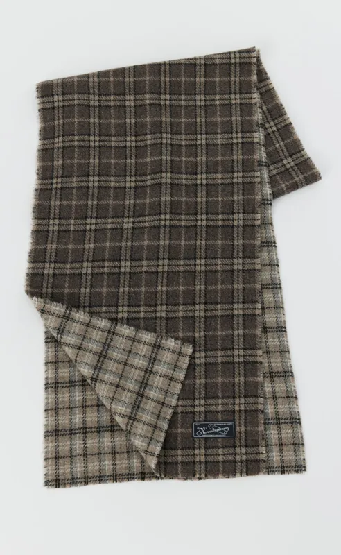 Wool Scarf - Brown Double Faced Check sold by mfpen Mens