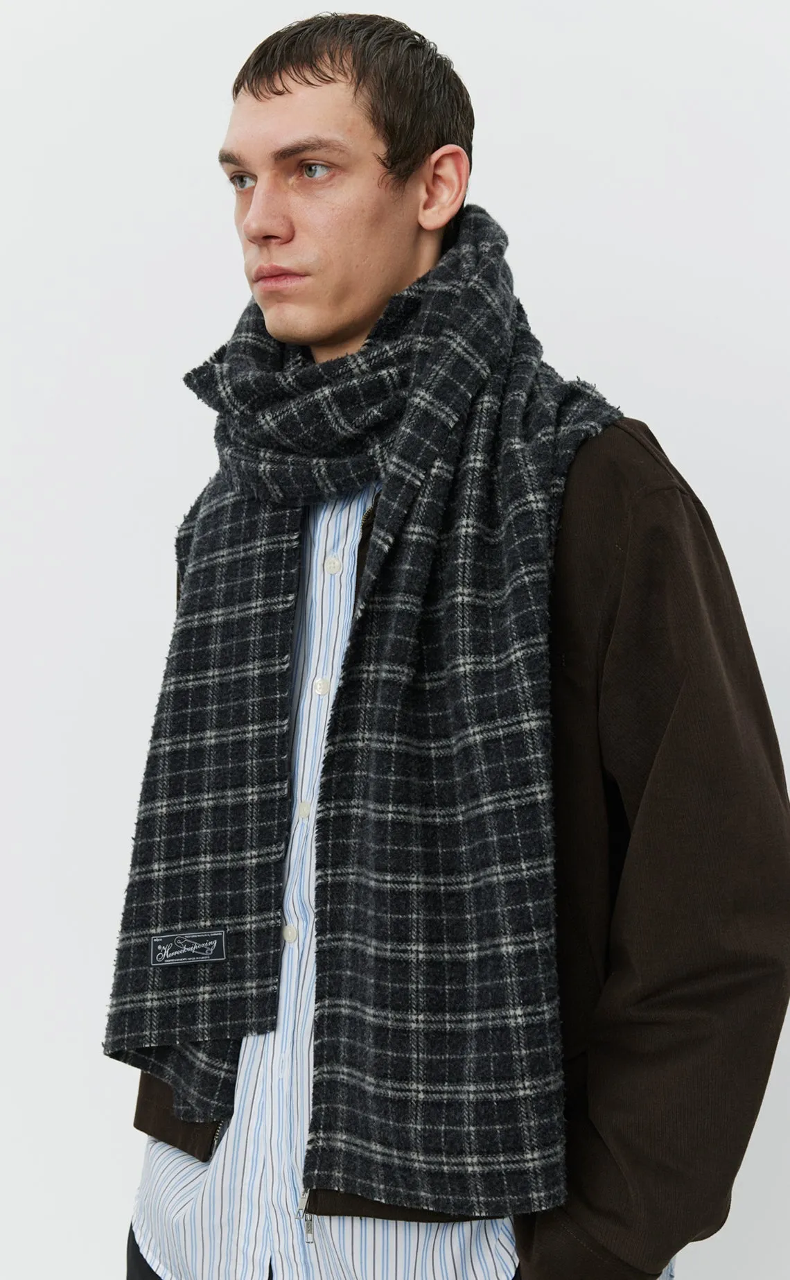 Wool Scarf - Dark Grey Check Fuzz sold by mfpen Mens product image thumbnail 2