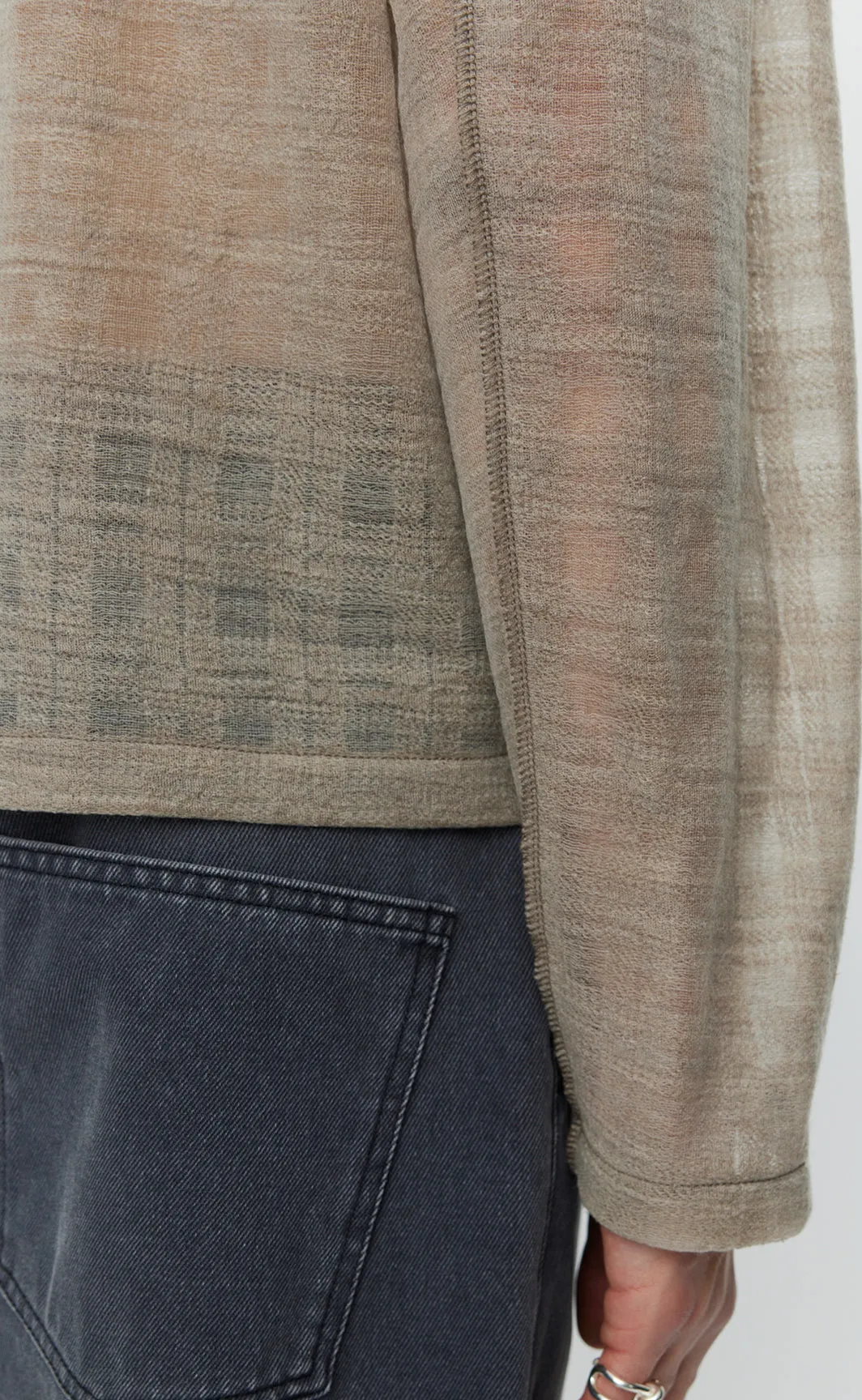 Round Neck Sweater - Beige Gauze Check sold by mfpen product image thumbnail 5