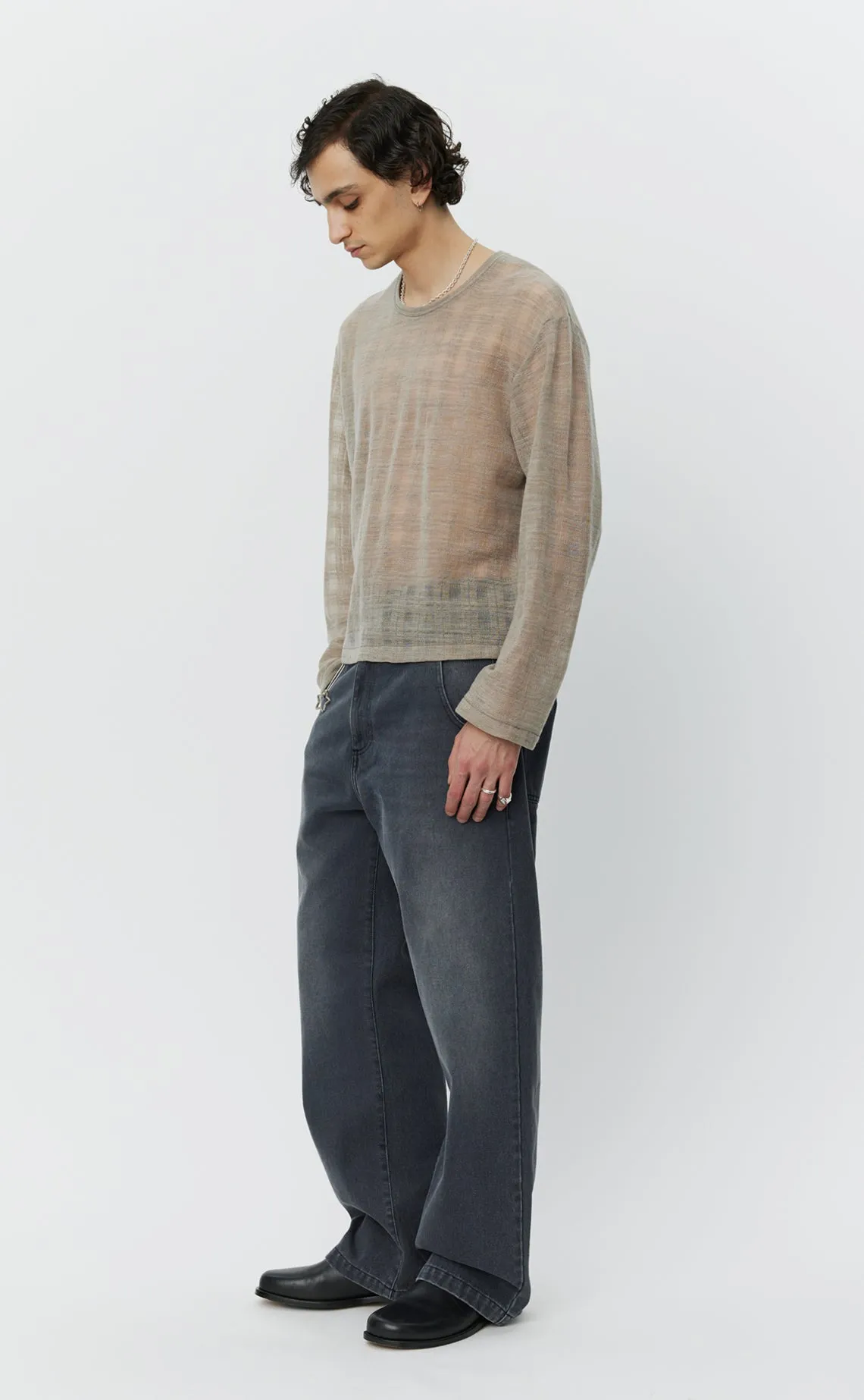 Round Neck Sweater - Beige Gauze Check sold by mfpen product image thumbnail 3