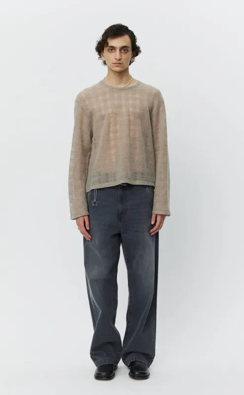 Round Neck Sweater - Beige Gauze Check sold by mfpen Mens