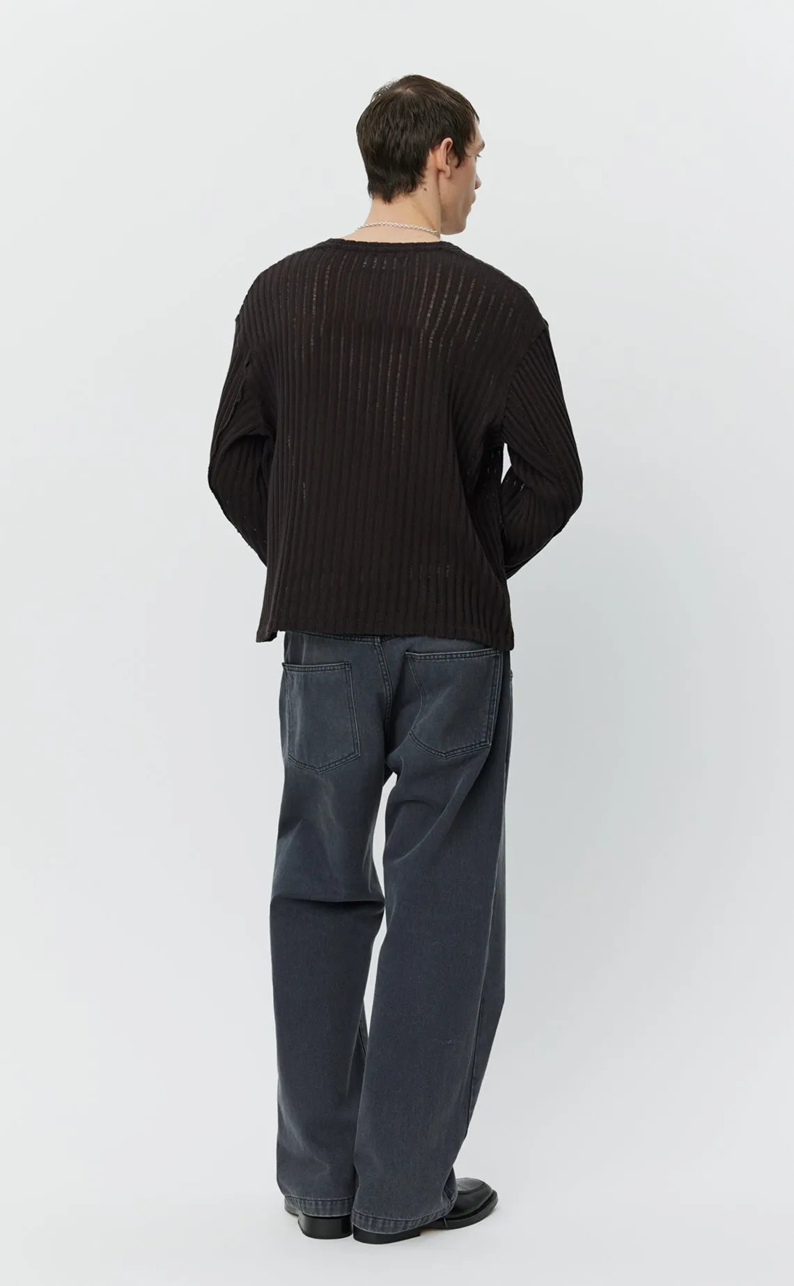 Round Neck Sweater - Dark Brown Ajour Stripe sold by mfpen Mens product image thumbnail 3