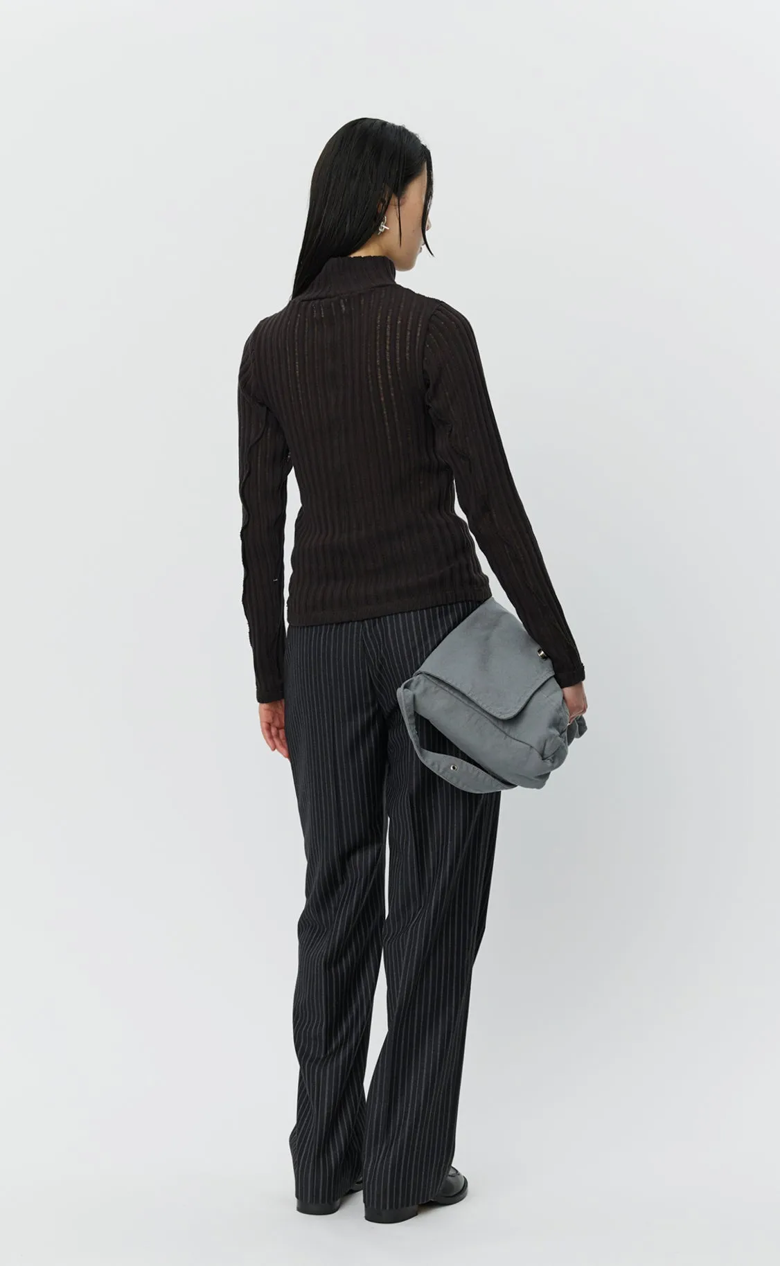 Mock Neck Top - Dark Brown Ajour Stripe sold by mfpen Mens product image thumbnail 4