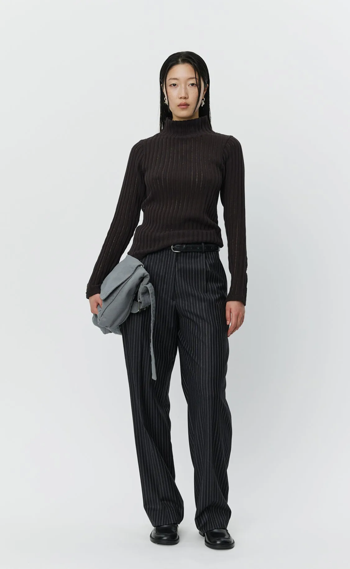 Mock Neck Top - Dark Brown Ajour Stripe sold by mfpen Mens