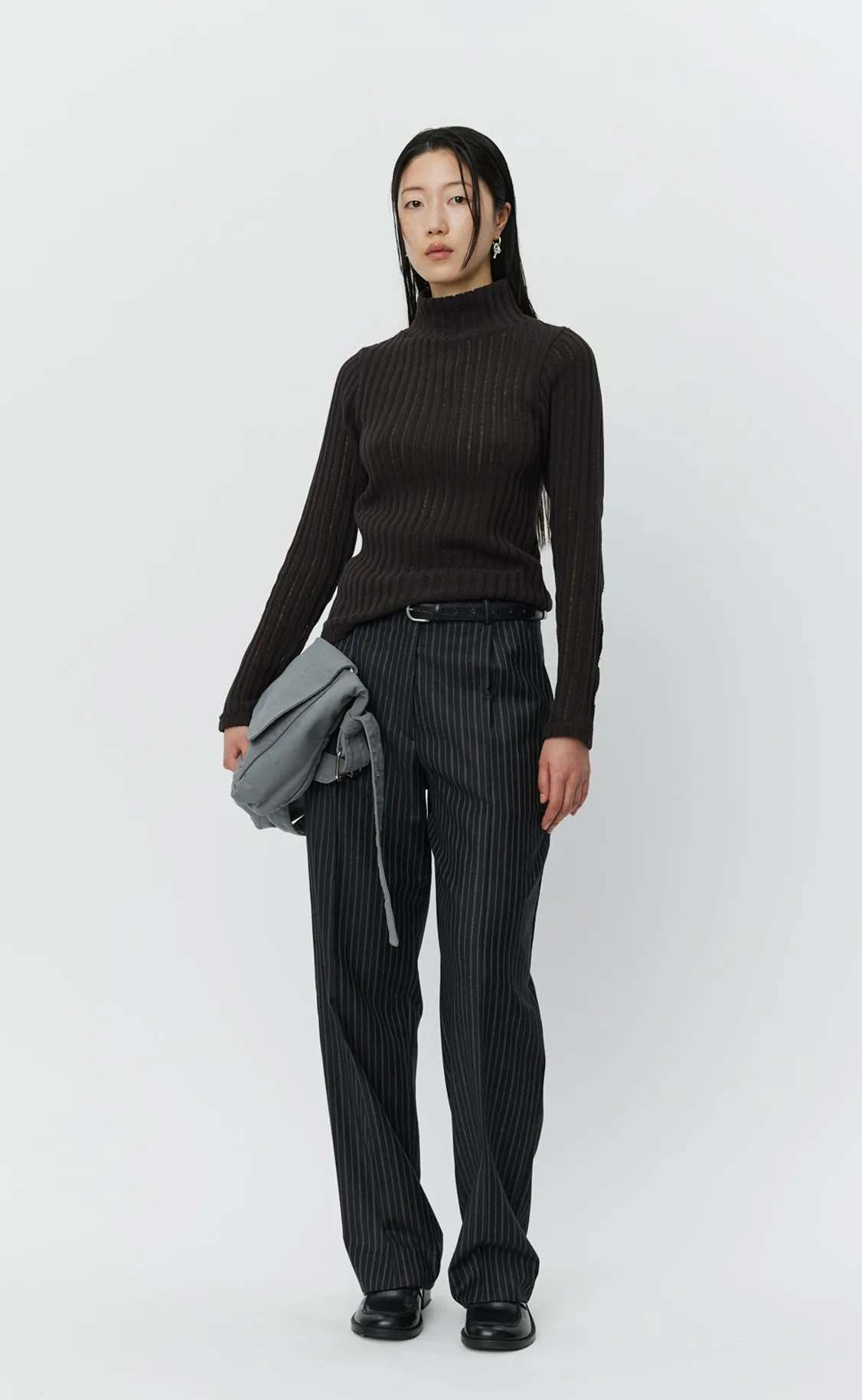 Mock Neck Top - Dark Brown Ajour Stripe sold by mfpen Mens product image thumbnail 2