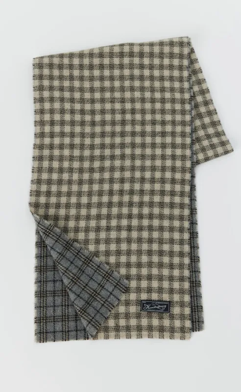 Wool Scarf - Grey Double Faced Check sold by mfpen Mens