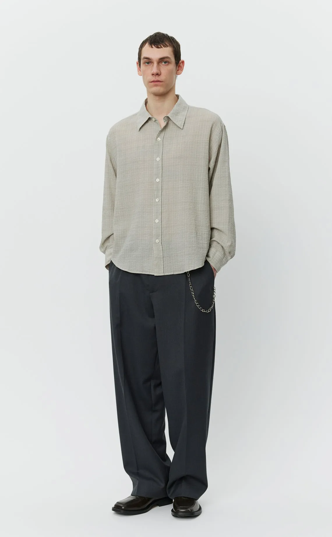 Vacation Shirt - Chalk Seersucker Check sold by mfpen Mens