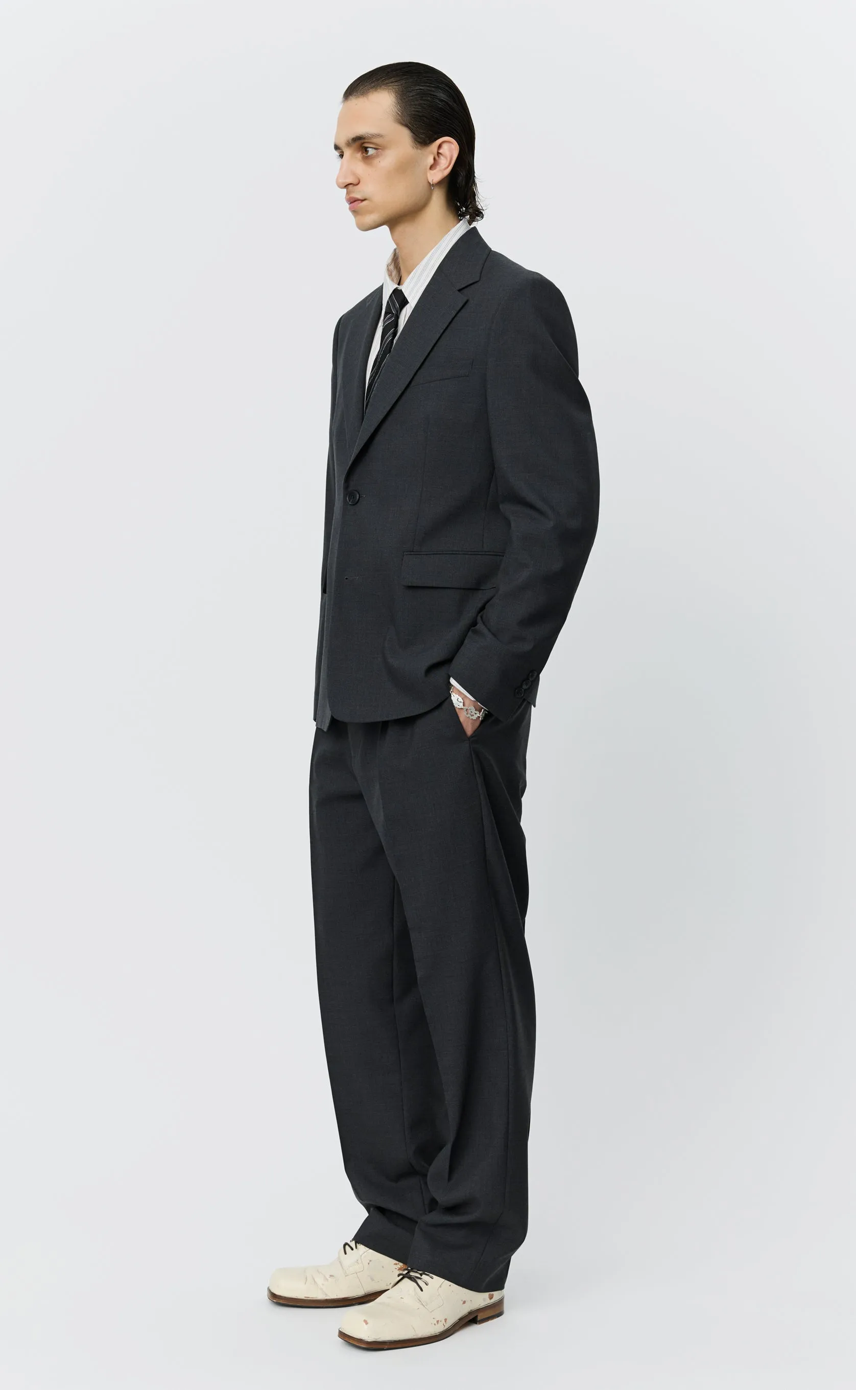 Single Breasted Blazer - Dark Grey Tropical Wool sold by mfpen product image thumbnail 3