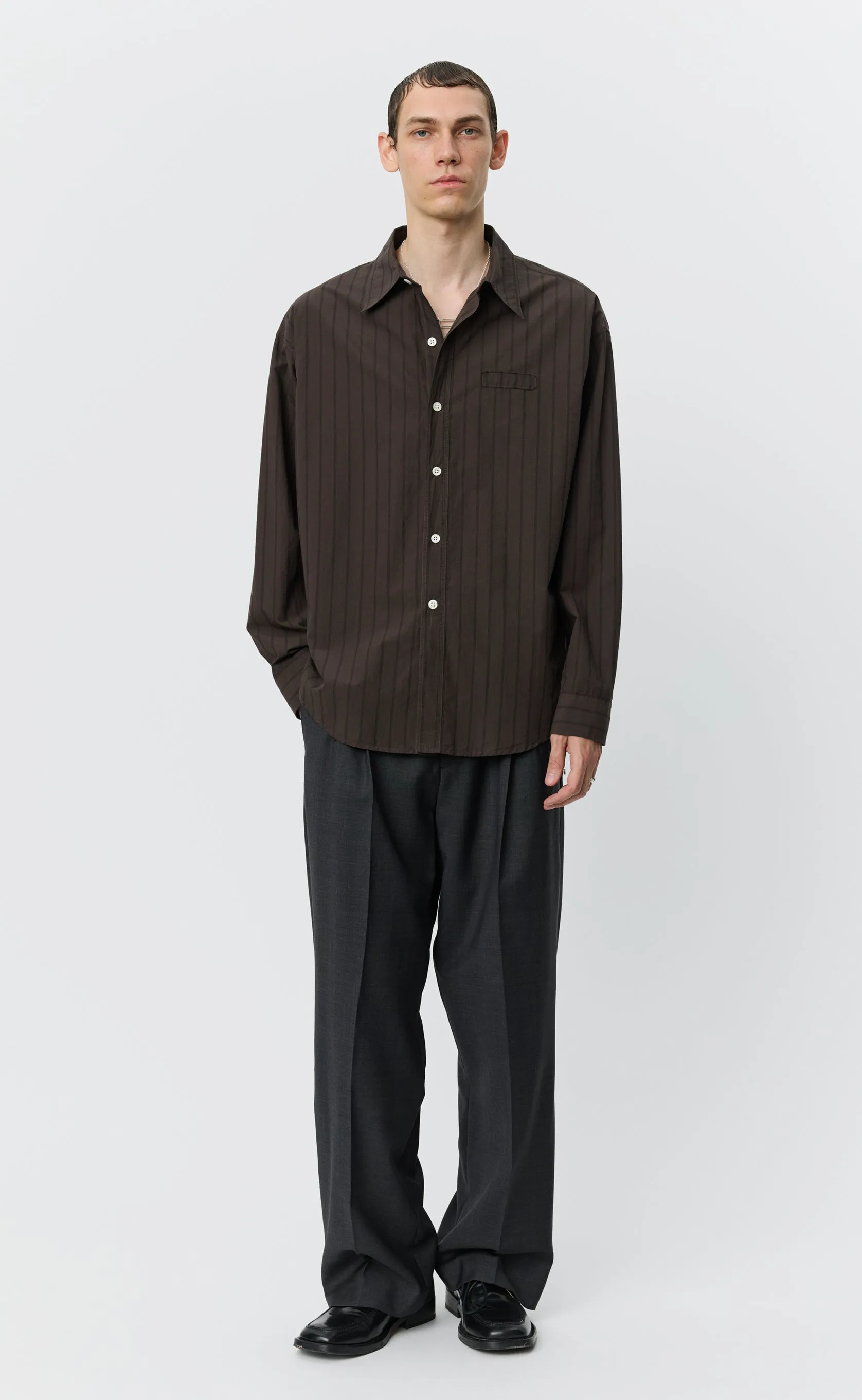 Essay Shirt - Dark Brown Triple Stripe sold by mfpen