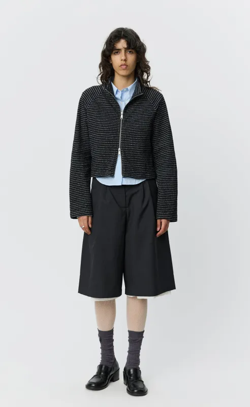 Cropped Leisure Zip Up - Black Experienced Check made by mfpen