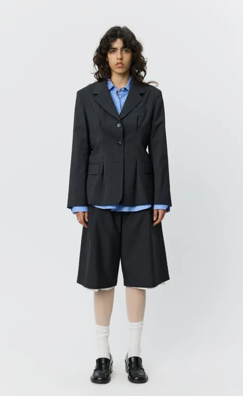 Inverted Pleat Blazer - Dark Grey Check made by mfpen
