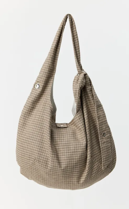 Eyelet Shoulder Bag - Worn Taupe Check made by mfpen