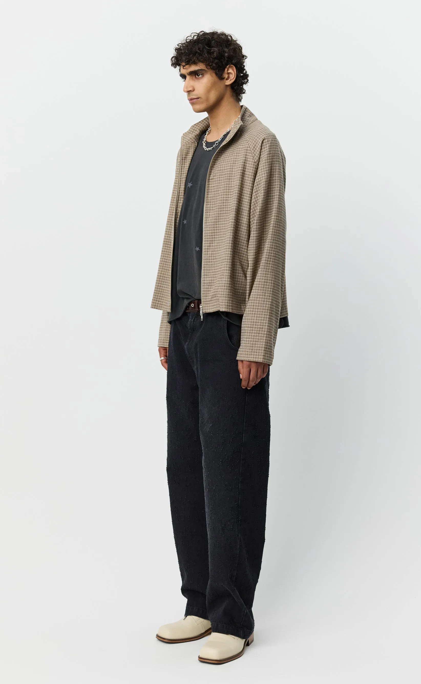 Woven Leisure Zip Up - Worn Taupe Check sold by mfpen product image thumbnail 3