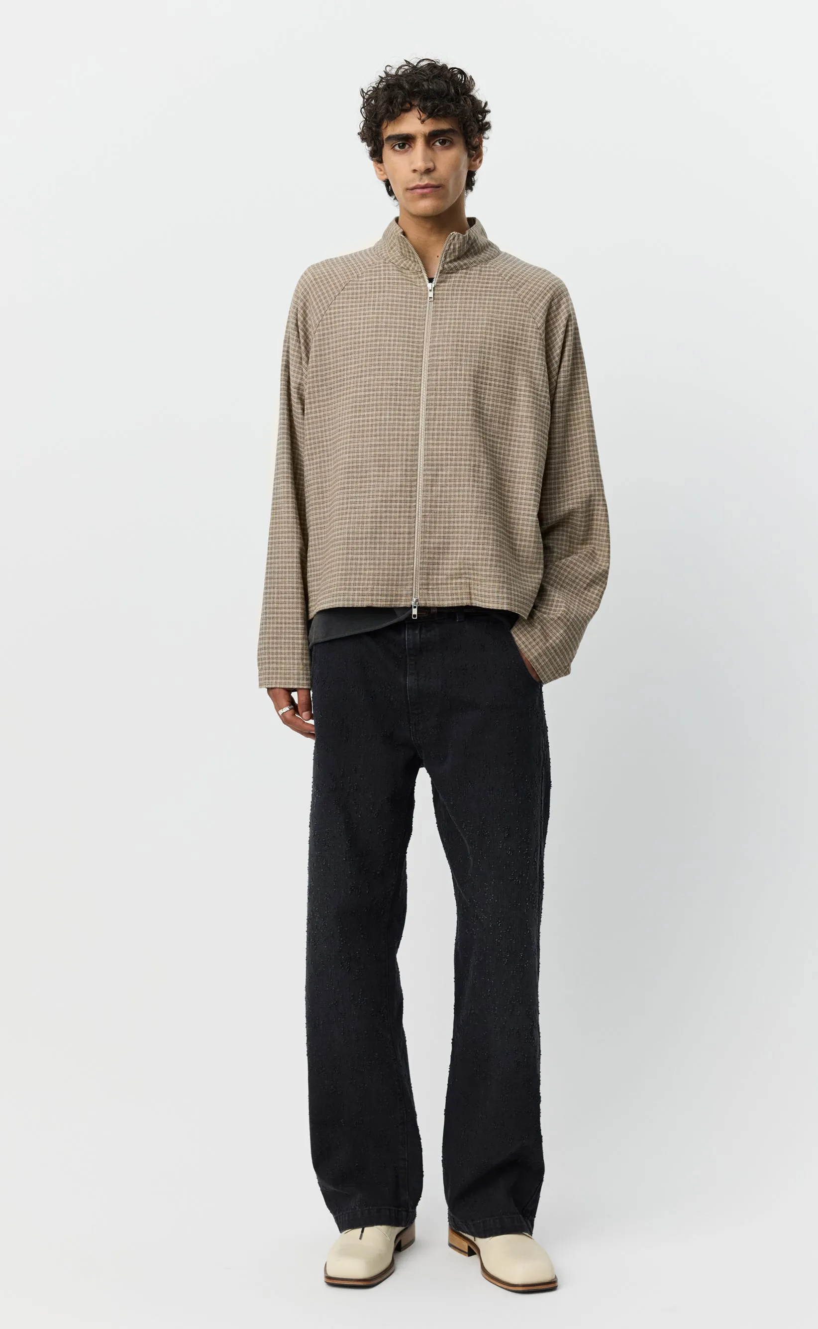 Woven Leisure Zip Up - Worn Taupe Check sold by mfpen