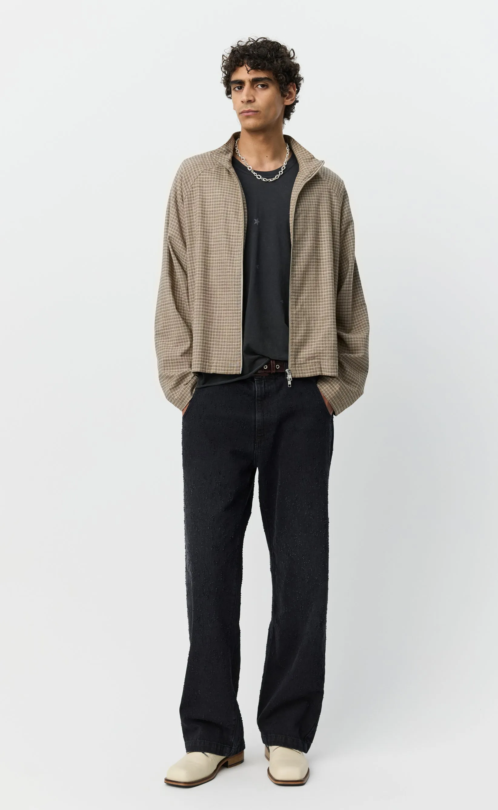 Woven Leisure Zip Up - Worn Taupe Check sold by mfpen product image thumbnail 2