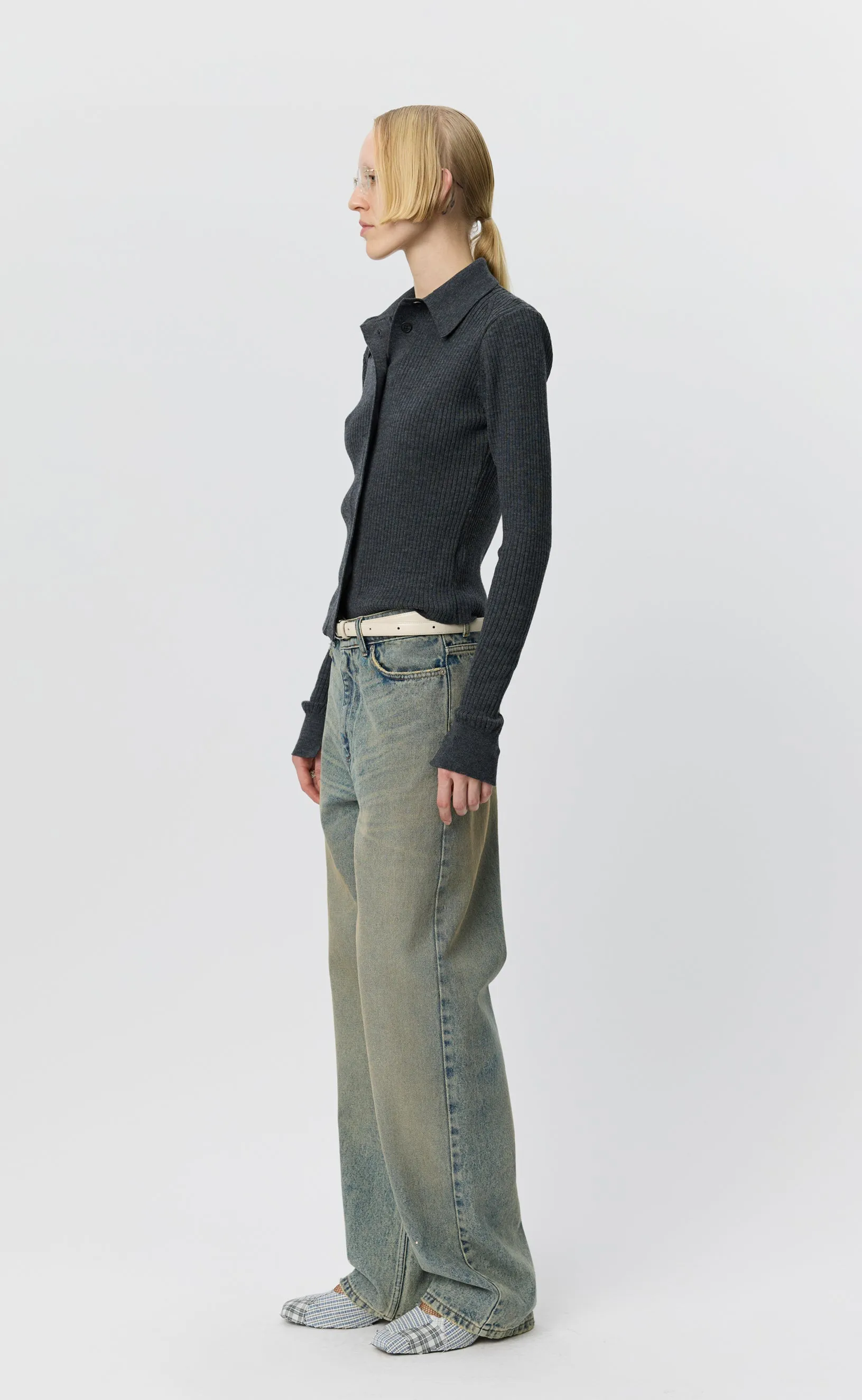 Knitted Rib Shirt - Dark Grey Melange sold by mfpen product image thumbnail 2