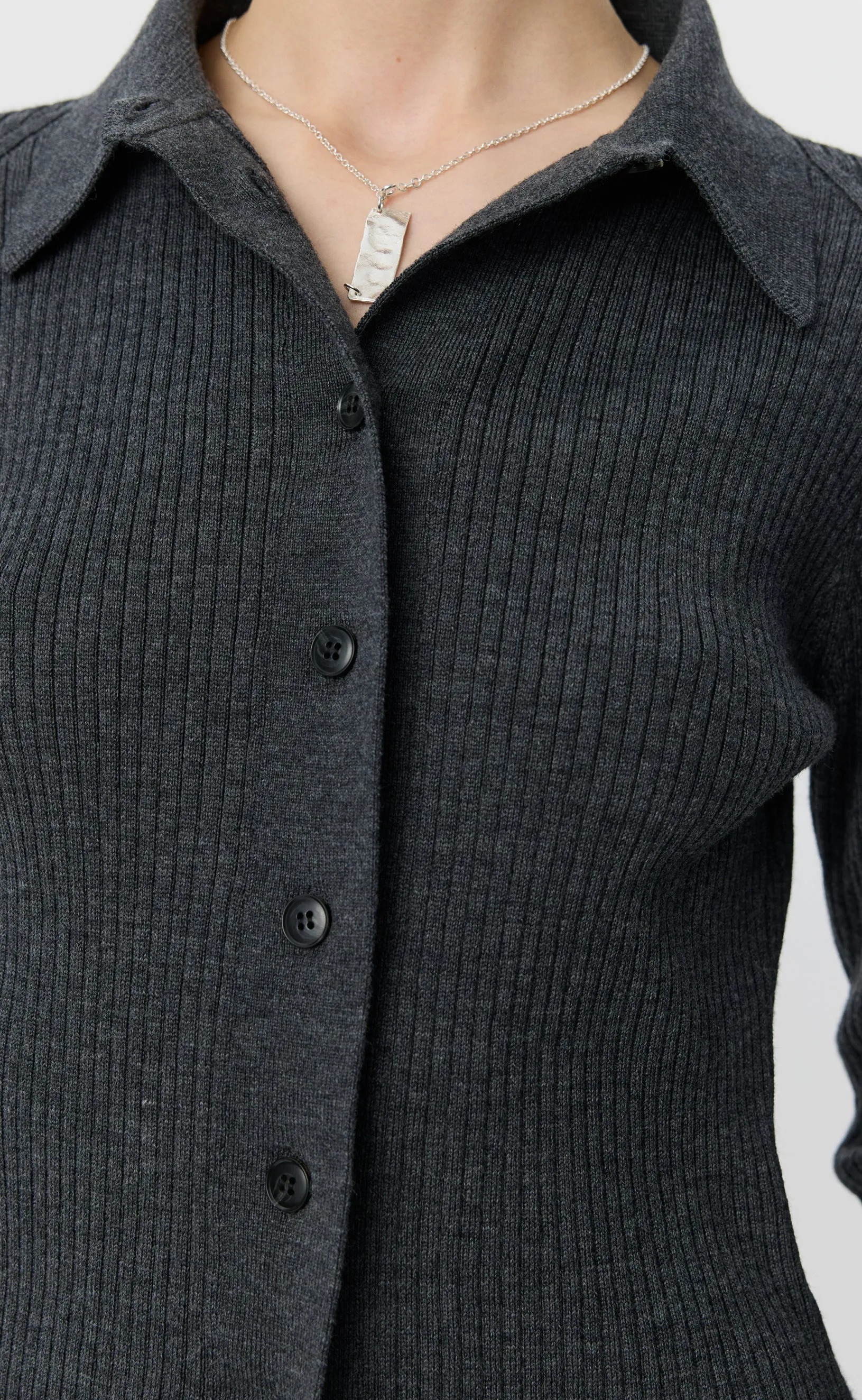 Knitted Rib Shirt - Dark Grey Melange sold by mfpen product image thumbnail 4