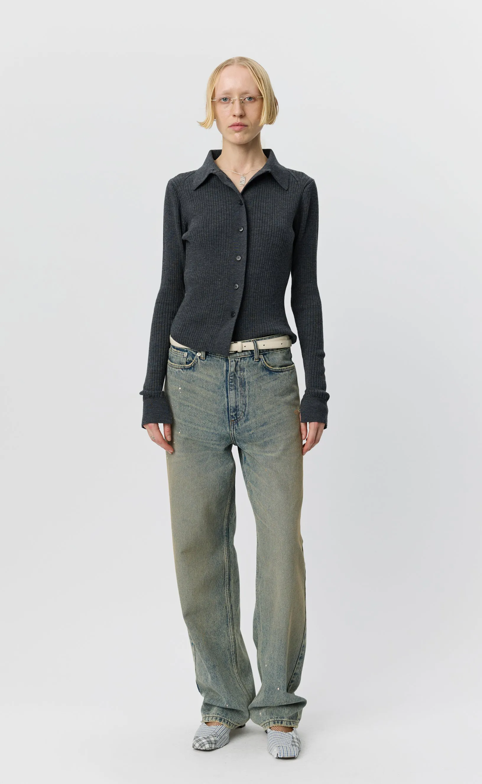 Knitted Rib Shirt - Dark Grey Melange sold by mfpen
