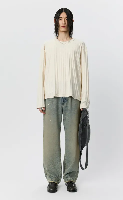 Round Neck Sweater - Ecru Inverted Ajour Stripe made by mfpen