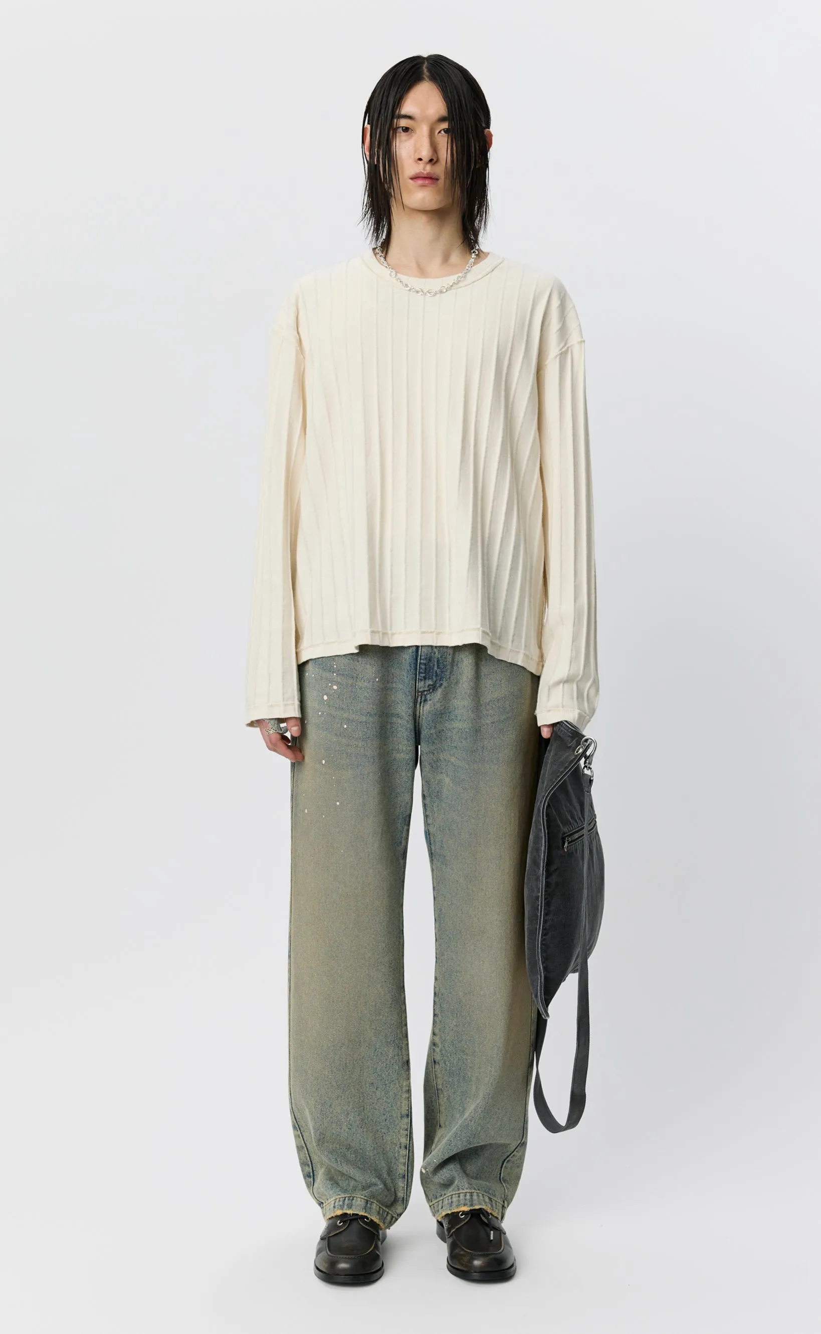 Round Neck Sweater - Ecru Inverted Ajour Stripe sold by mfpen