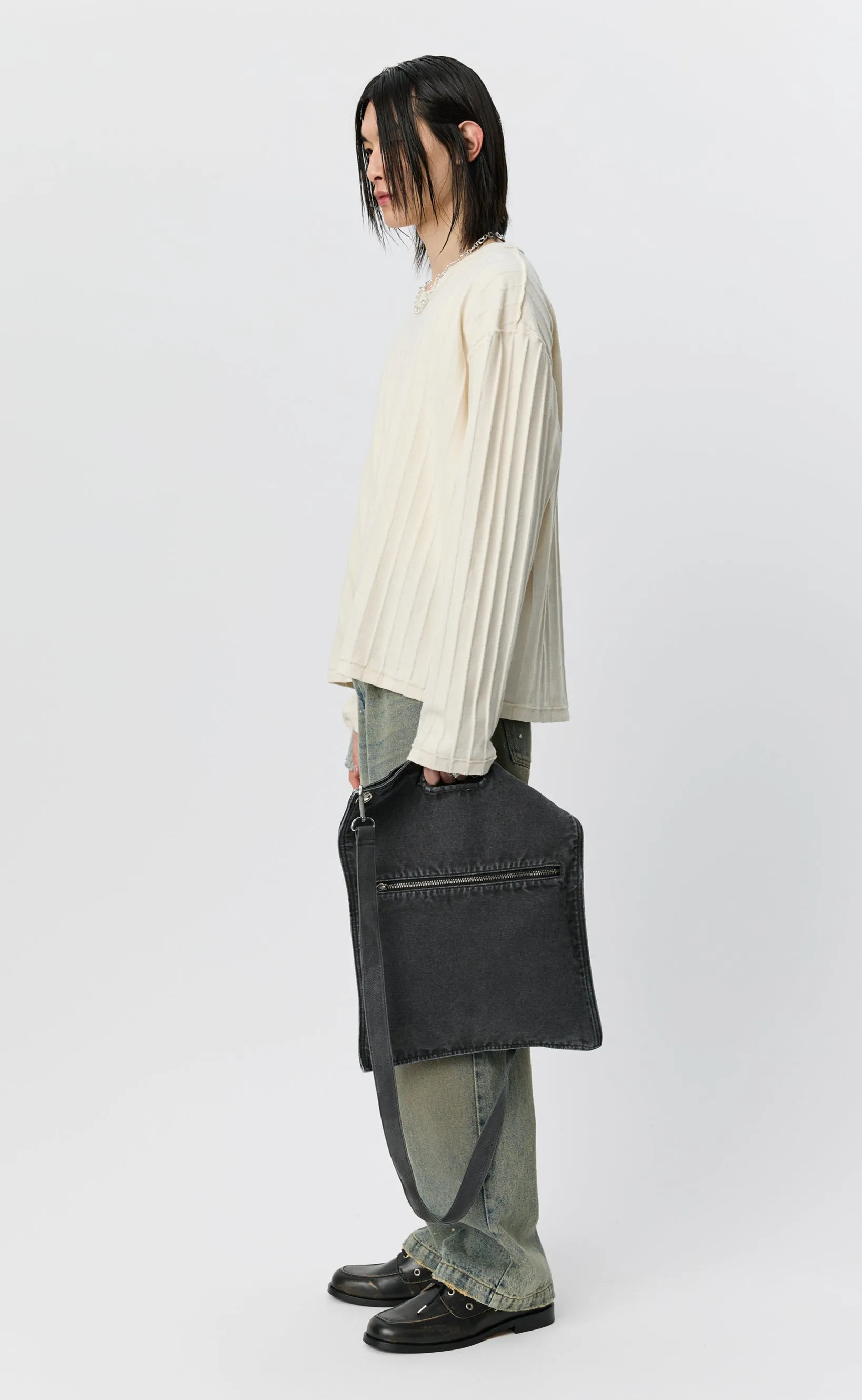 Round Neck Sweater - Ecru Inverted Ajour Stripe sold by mfpen product image thumbnail 2