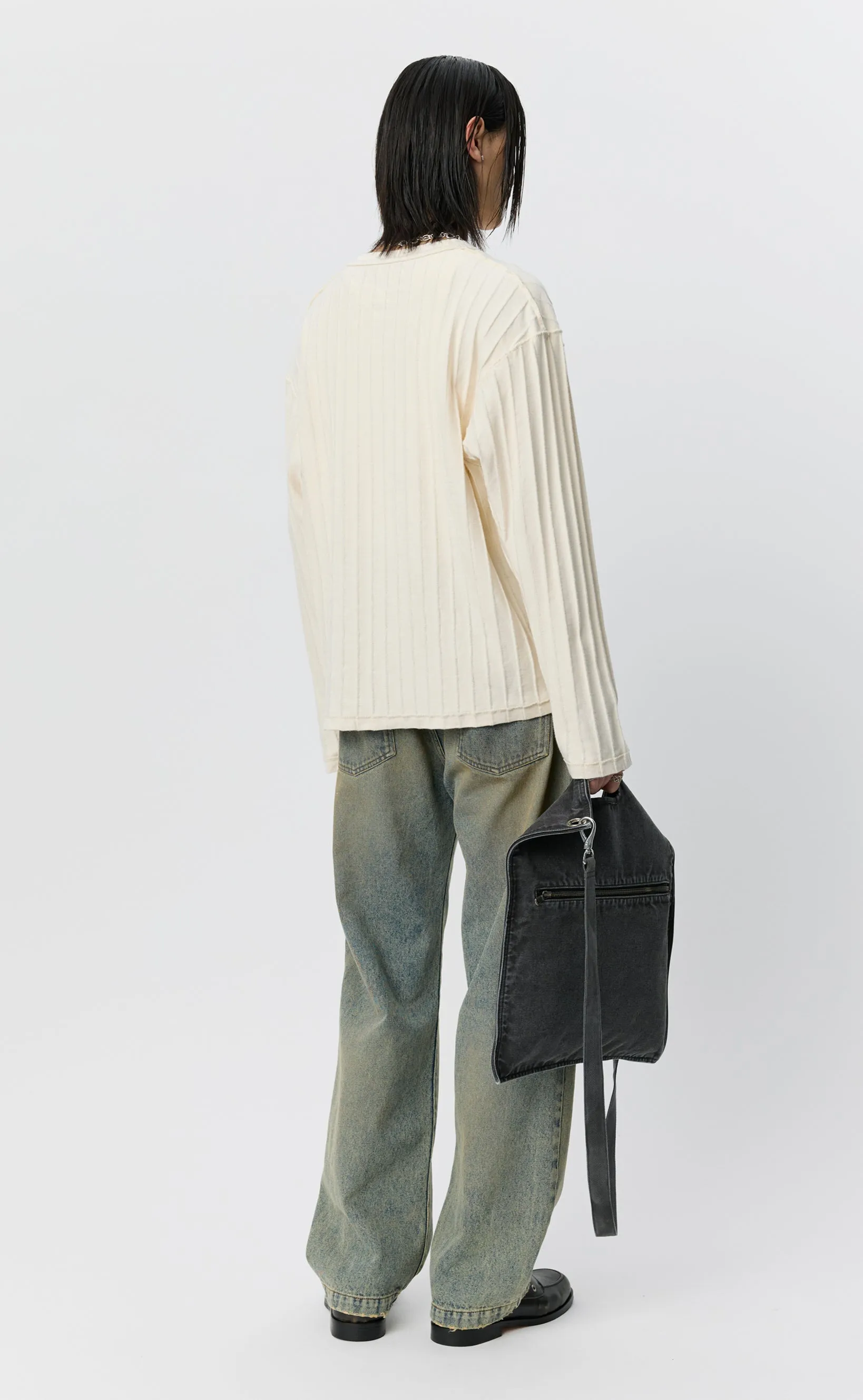 Round Neck Sweater - Ecru Inverted Ajour Stripe sold by mfpen product image thumbnail 3