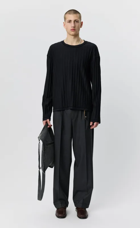 Round Neck Sweater - Black Inverted Ajour Stripe made by mfpen