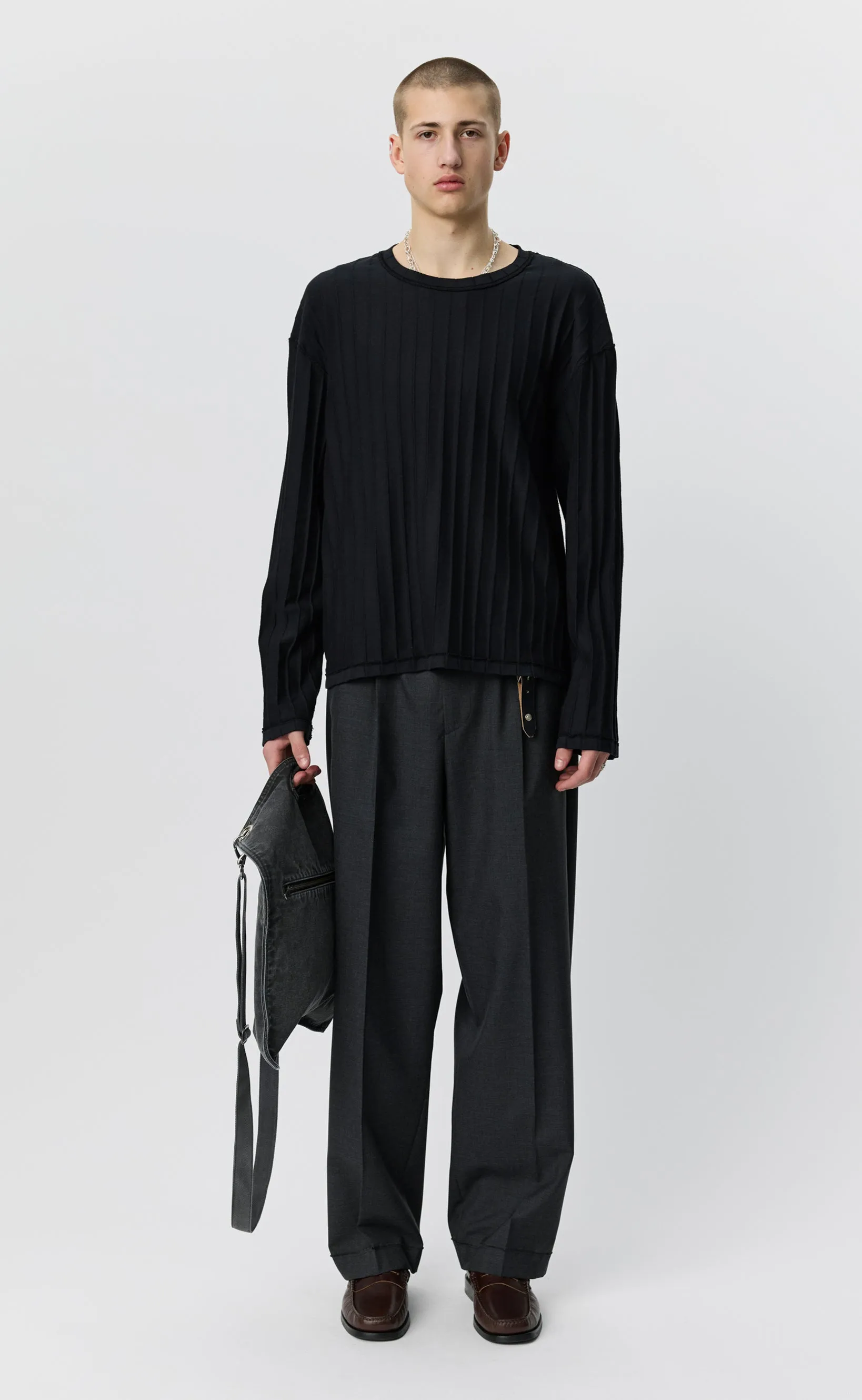Round Neck Sweater - Black Inverted Ajour Stripe sold by mfpen