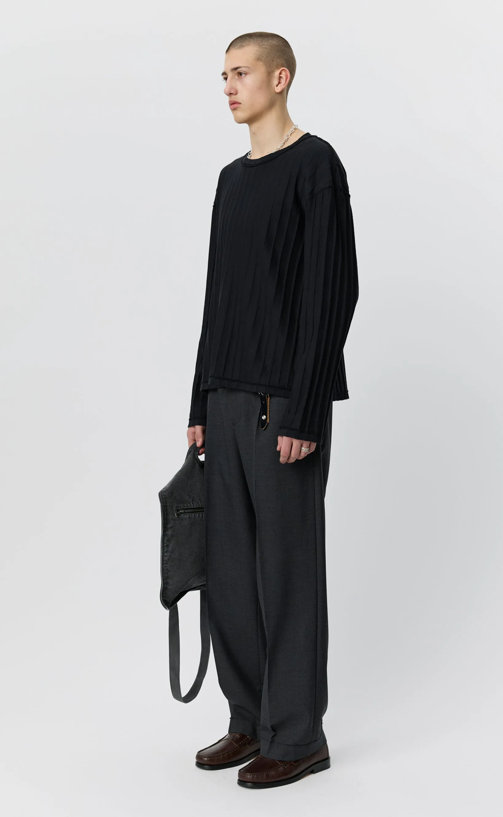 Round Neck Sweater - Black Inverted Ajour Stripe sold by mfpen product image thumbnail 2