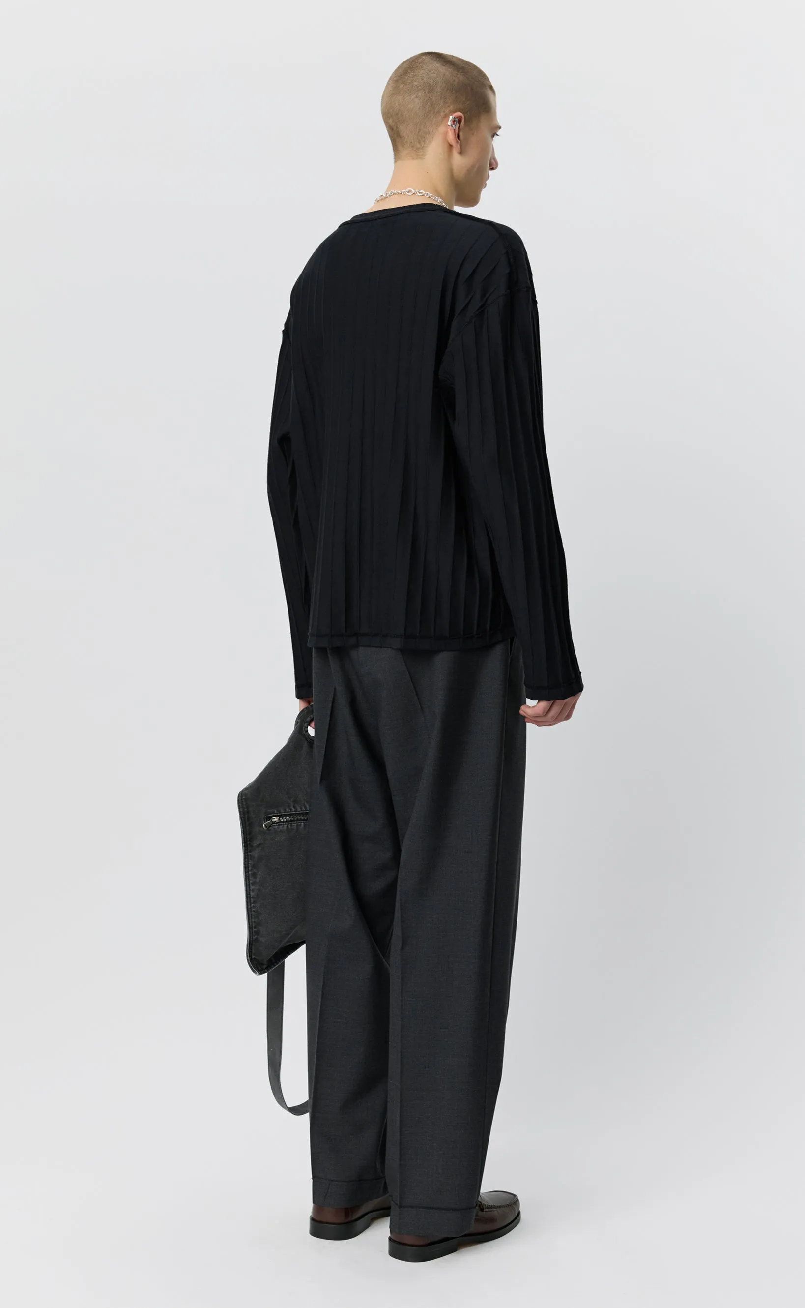 Round Neck Sweater - Black Inverted Ajour Stripe sold by mfpen product image thumbnail 3