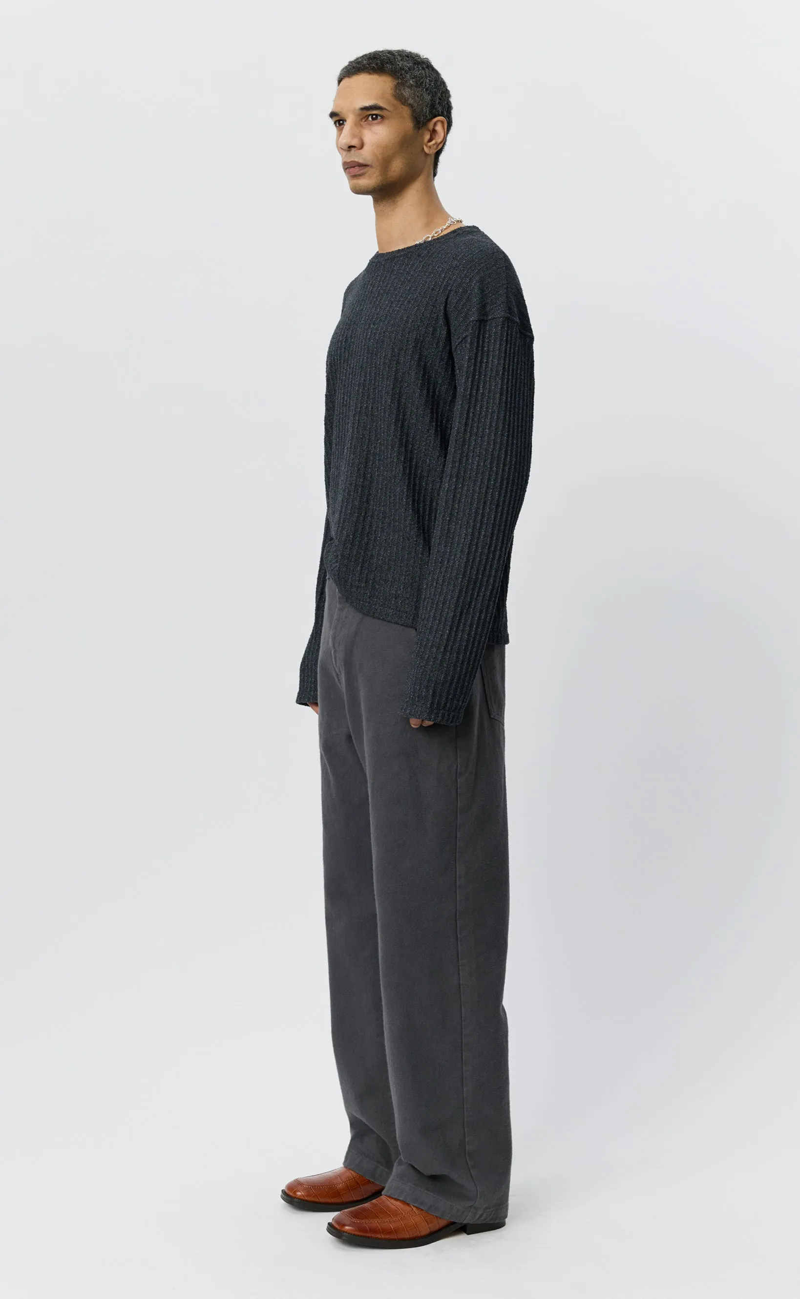 Round Neck Sweater - Grey Bouclé Rib sold by mfpen product image thumbnail 2