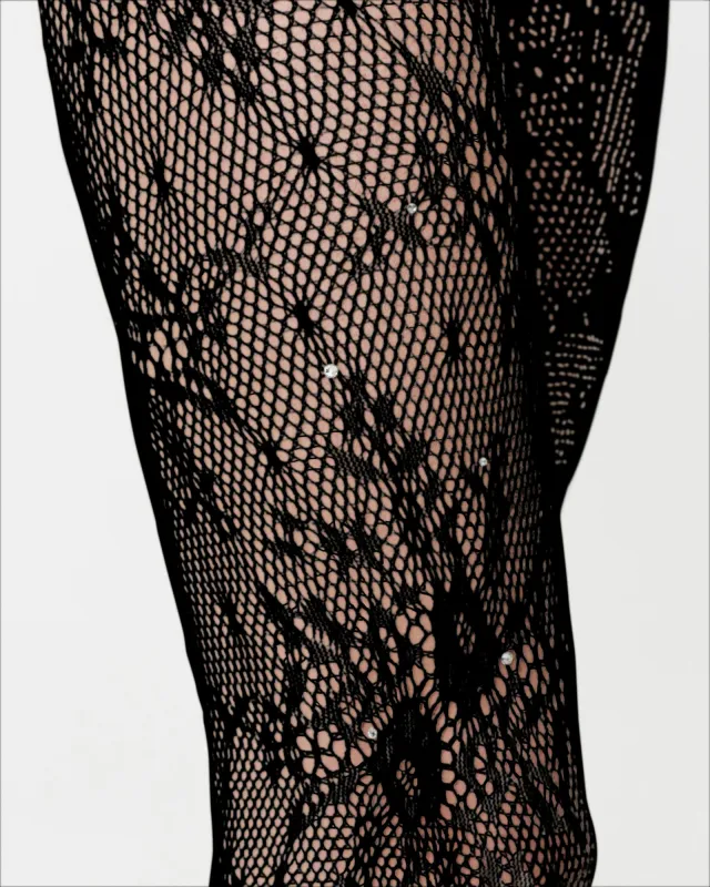Rosa Lace Rhinestone Tights made by SWEDISH STOCKINGS