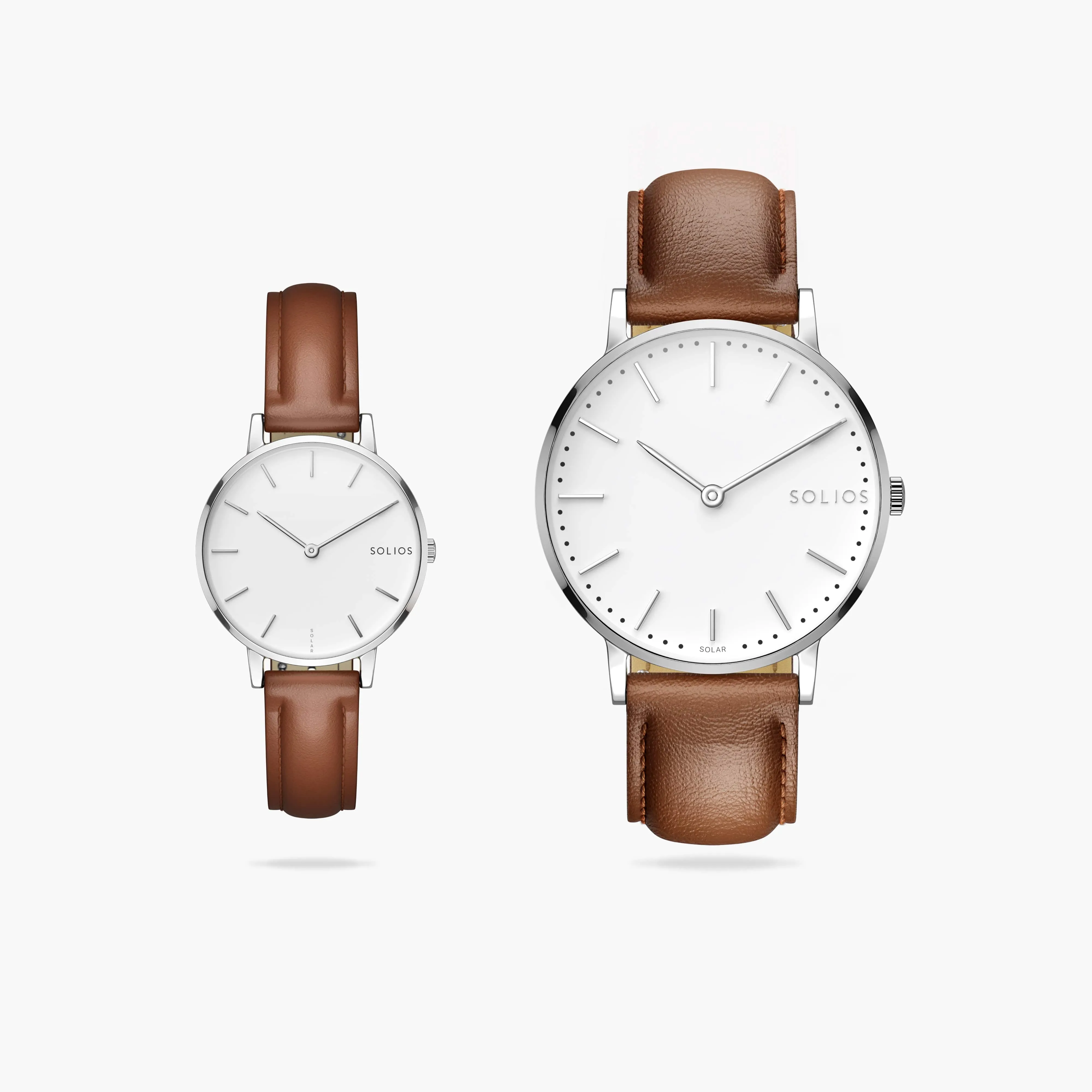 Watch Set - Solar Classic & Mini | White Dial - Silver Case | Brown Vegan Leather sold by SOLIOS