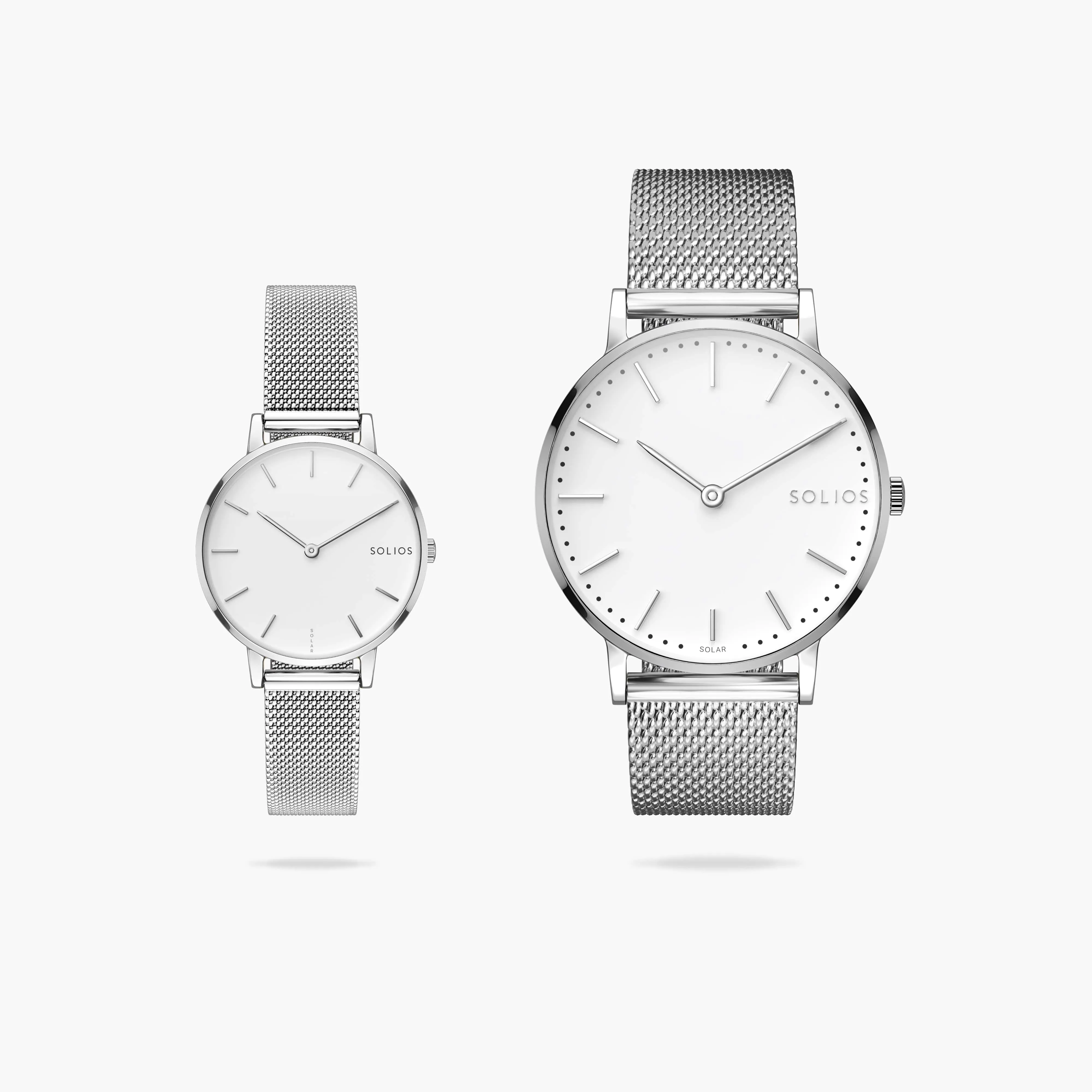 Watch Set - Solar Classic & Mini | White Dial - Silver Case | Silver Mesh sold by SOLIOS