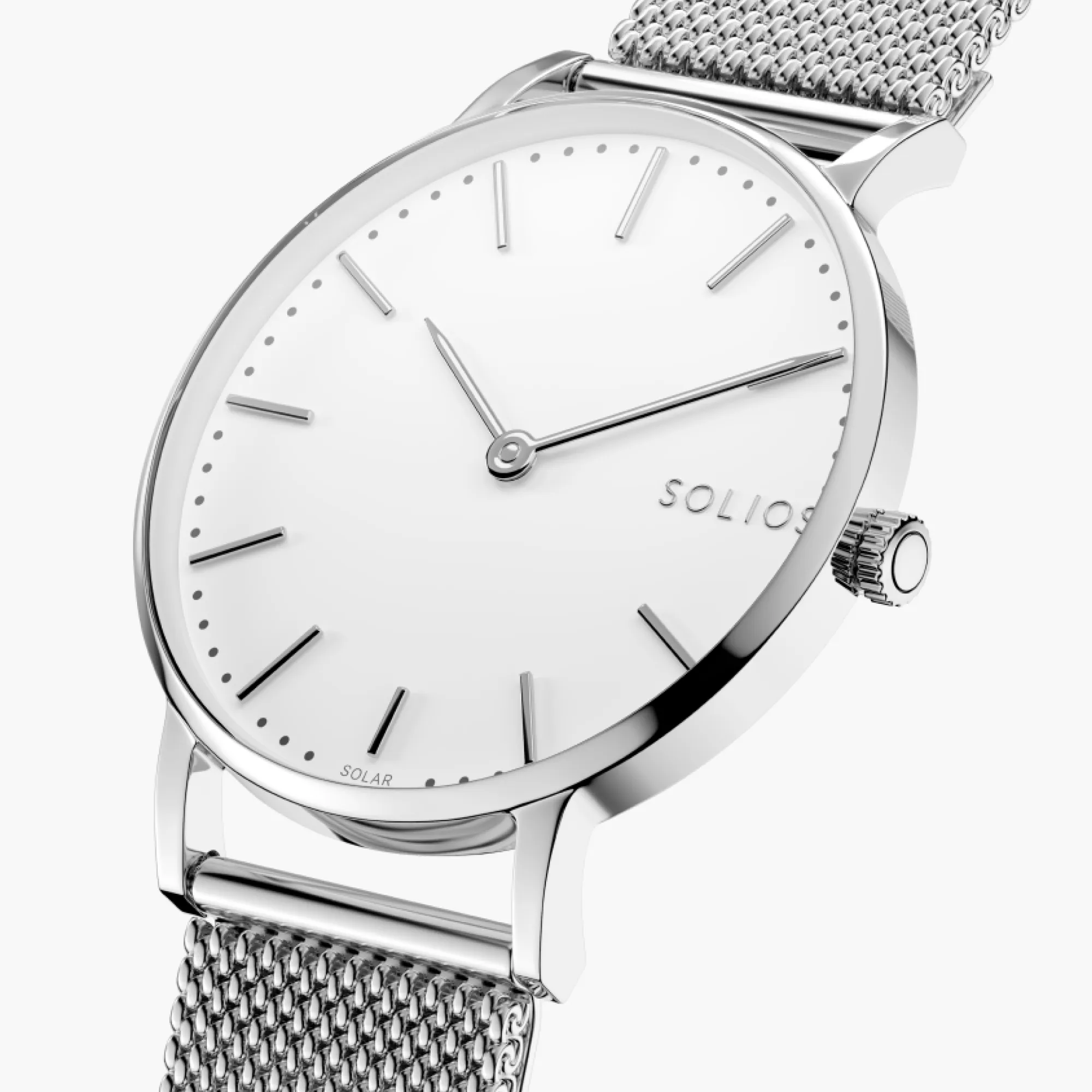 Watch Set - Solar Classic & Mini | White Dial - Silver Case | Silver Mesh sold by SOLIOS product image thumbnail 4