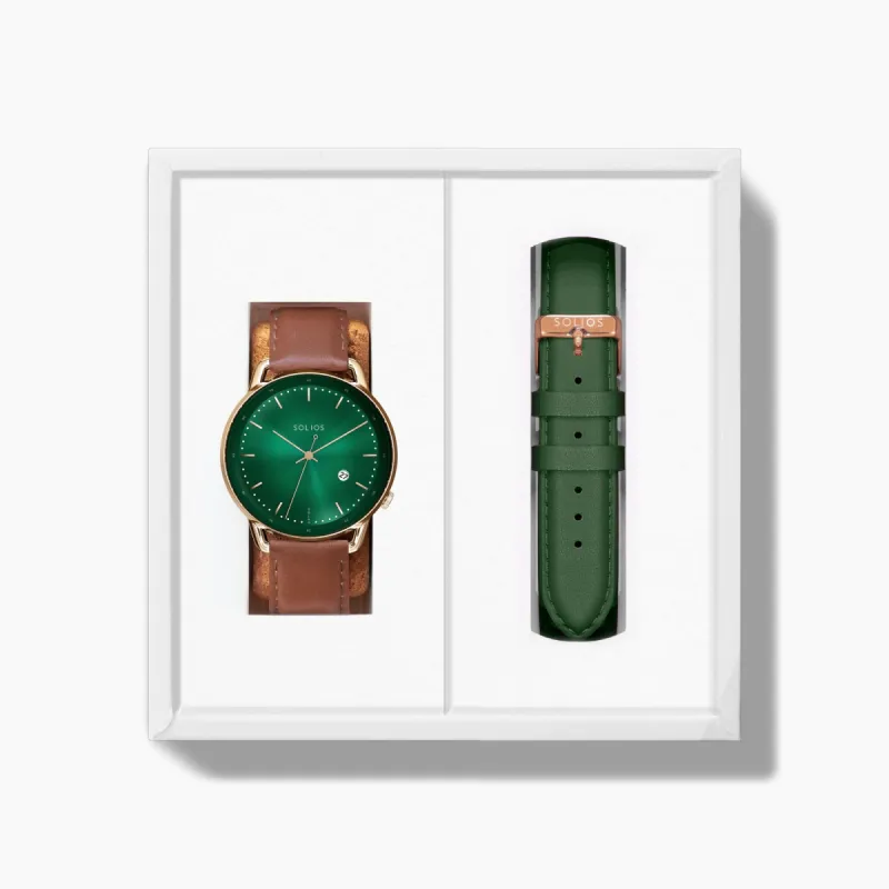 The Rainforest Curve Bundle | Green Dial - Rose Gold Case sold by SOLIOS