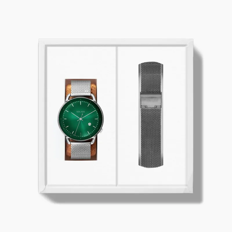 The Rainforest Curve Bundle | Green Dial - Silver Case sold by SOLIOS